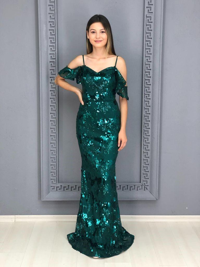 Yıldızlar Kadın  İri Pul Payet İşlemeli Brit Bağlamalı Abiye Ht7973 7973