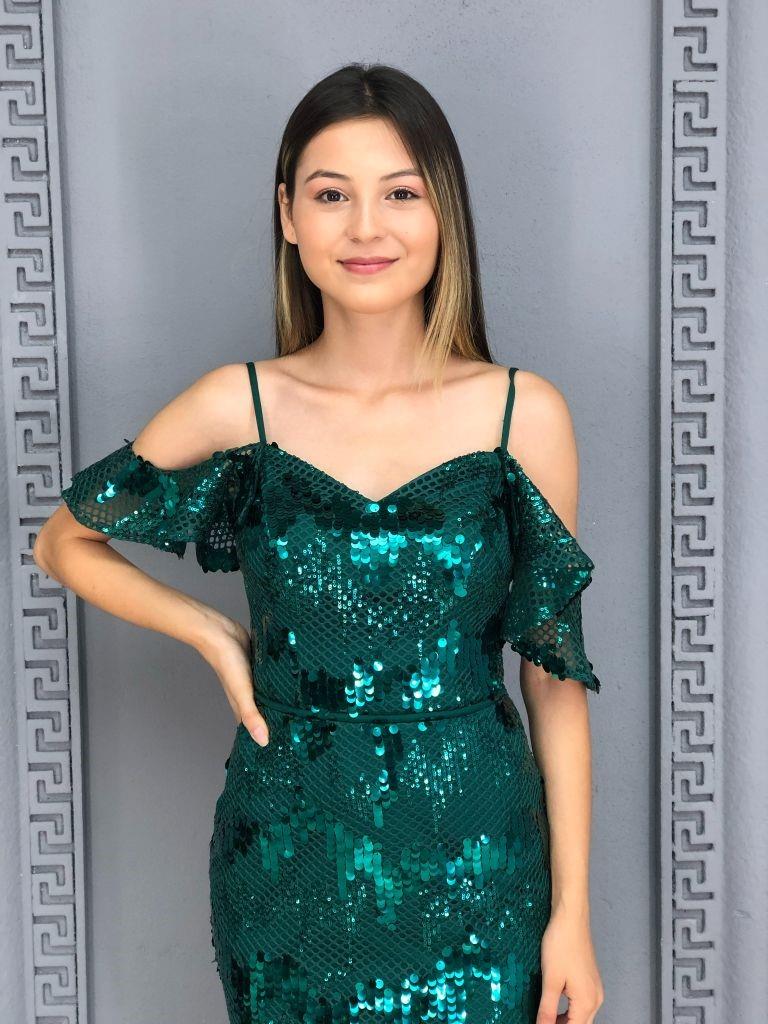 Yıldızlar Kadın  İri Pul Payet İşlemeli Brit Bağlamalı Abiye Ht7973 7973