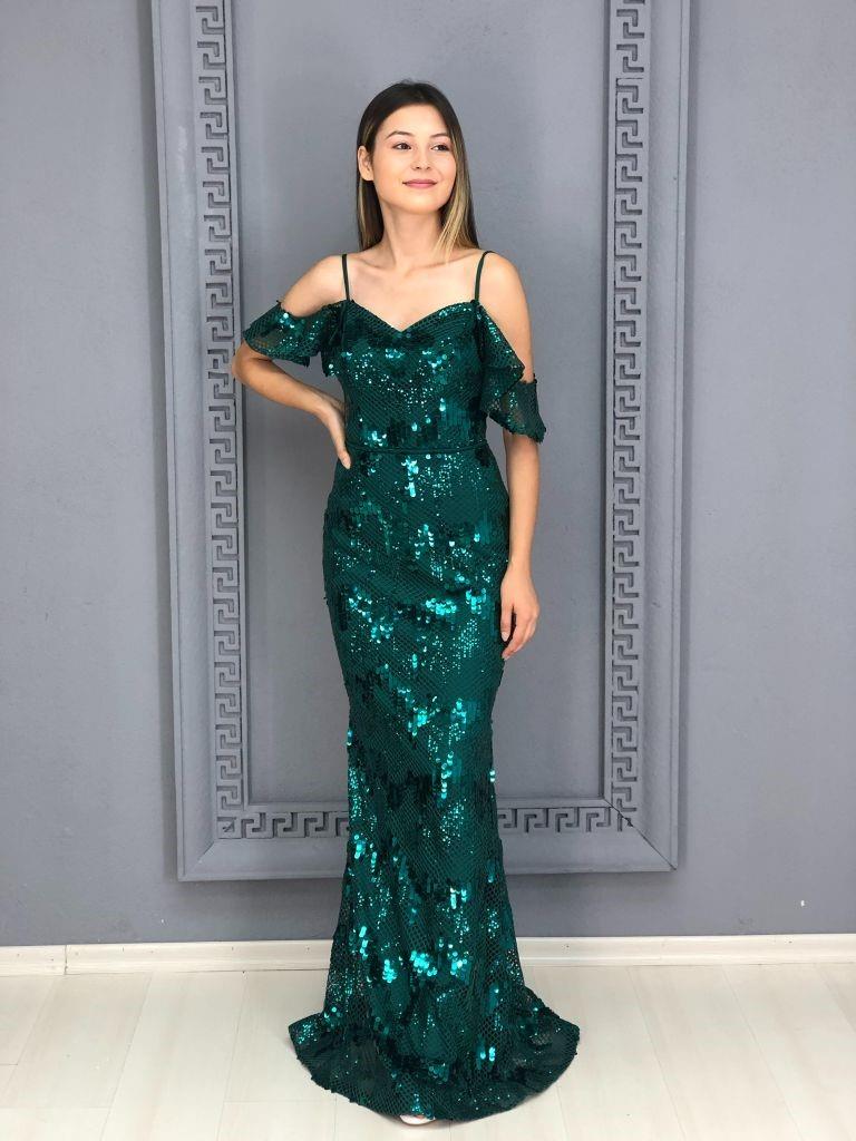 Yıldızlar Kadın  İri Pul Payet İşlemeli Brit Bağlamalı Abiye Ht7973 7973