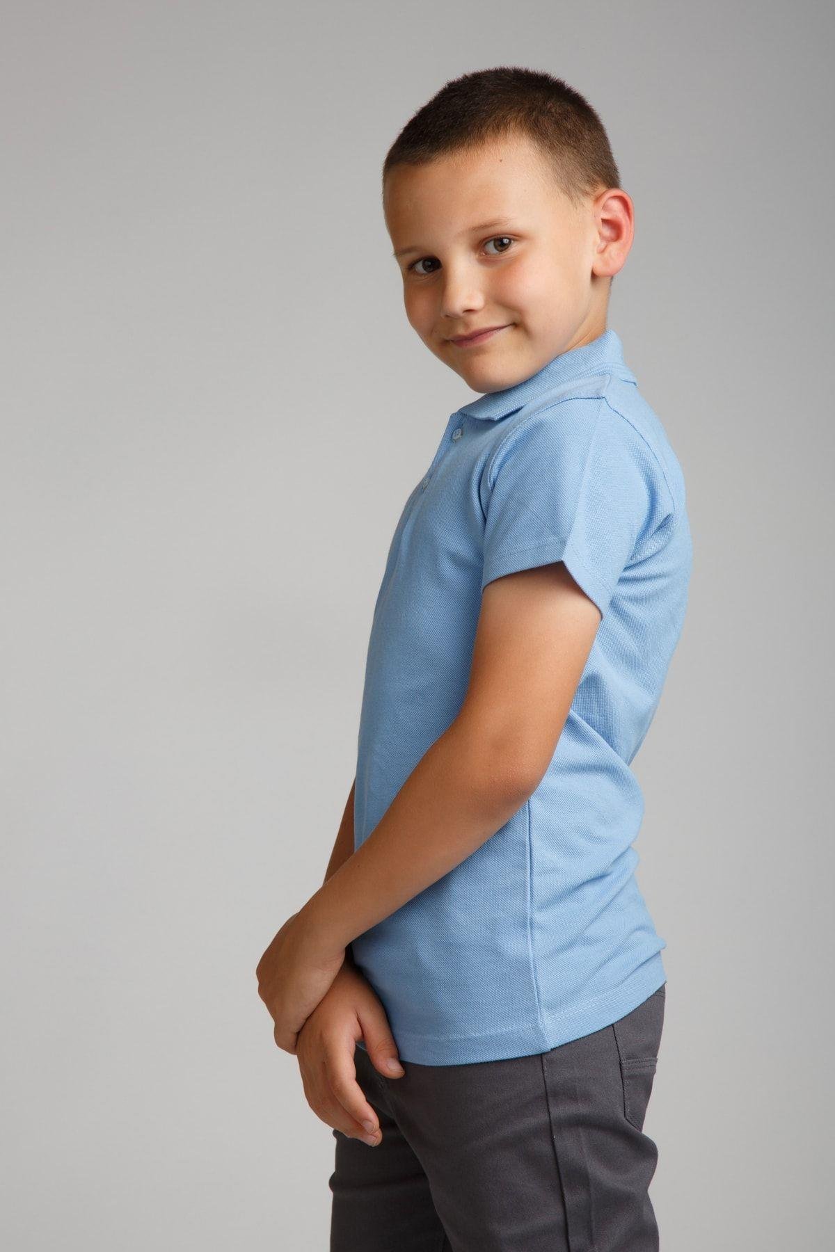 Erkek Çocuk Penye Polo Yaka Beyaz Okul T-shirt