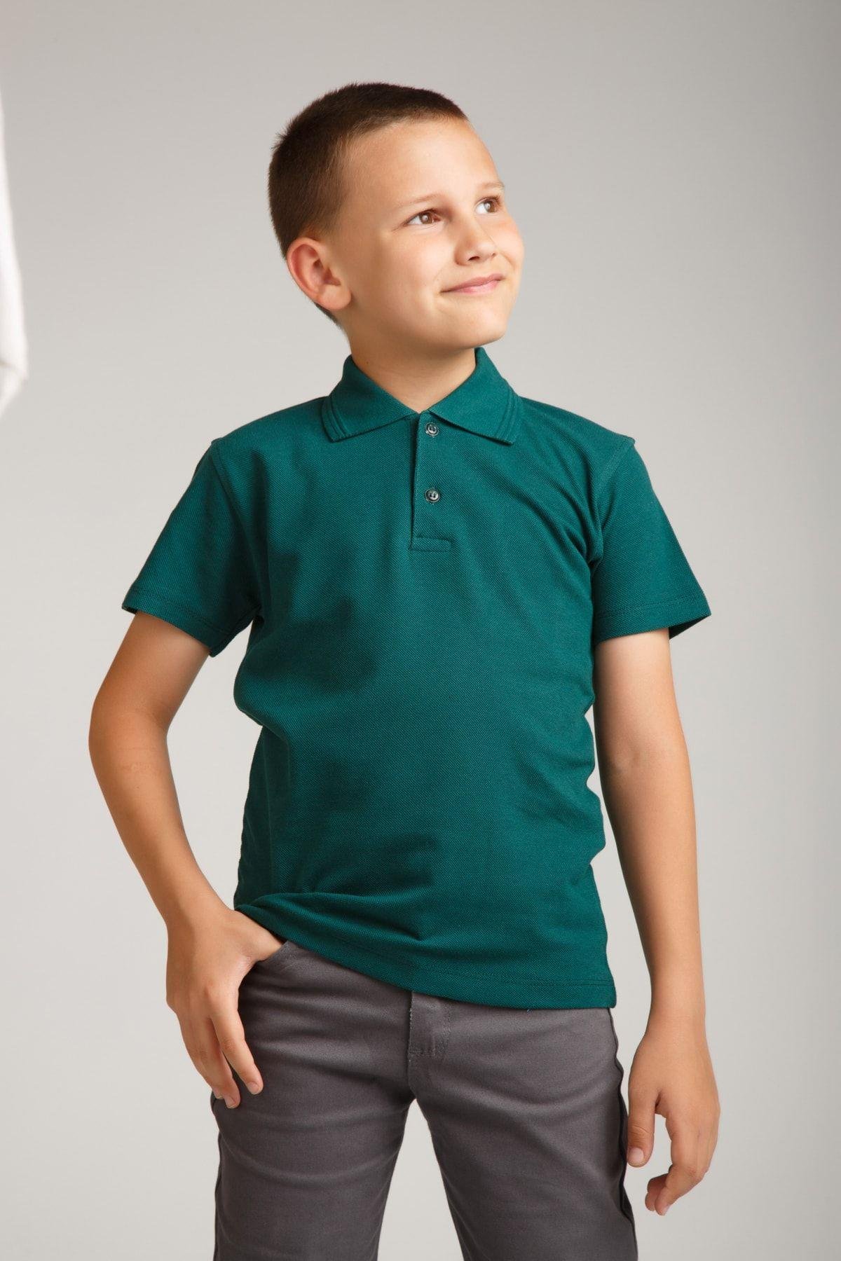 Erkek Çocuk Penye Polo Yaka Beyaz Okul T-shirt