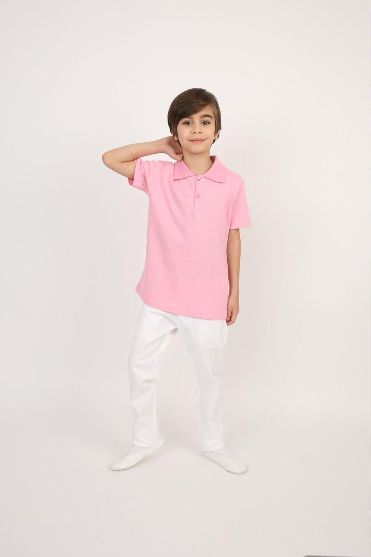 Erkek Çocuk Takım Lakos Beyaz Pantalon Sarı Turkuaz Lila Kırmızı Pembe Polo Yaka