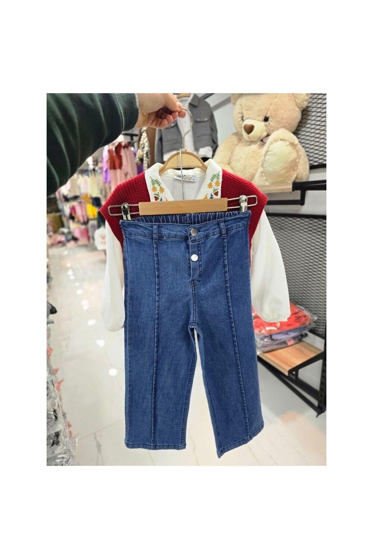 Kidsroom Yelekli Gömlekli 3'lü Kız Çocuk Takım