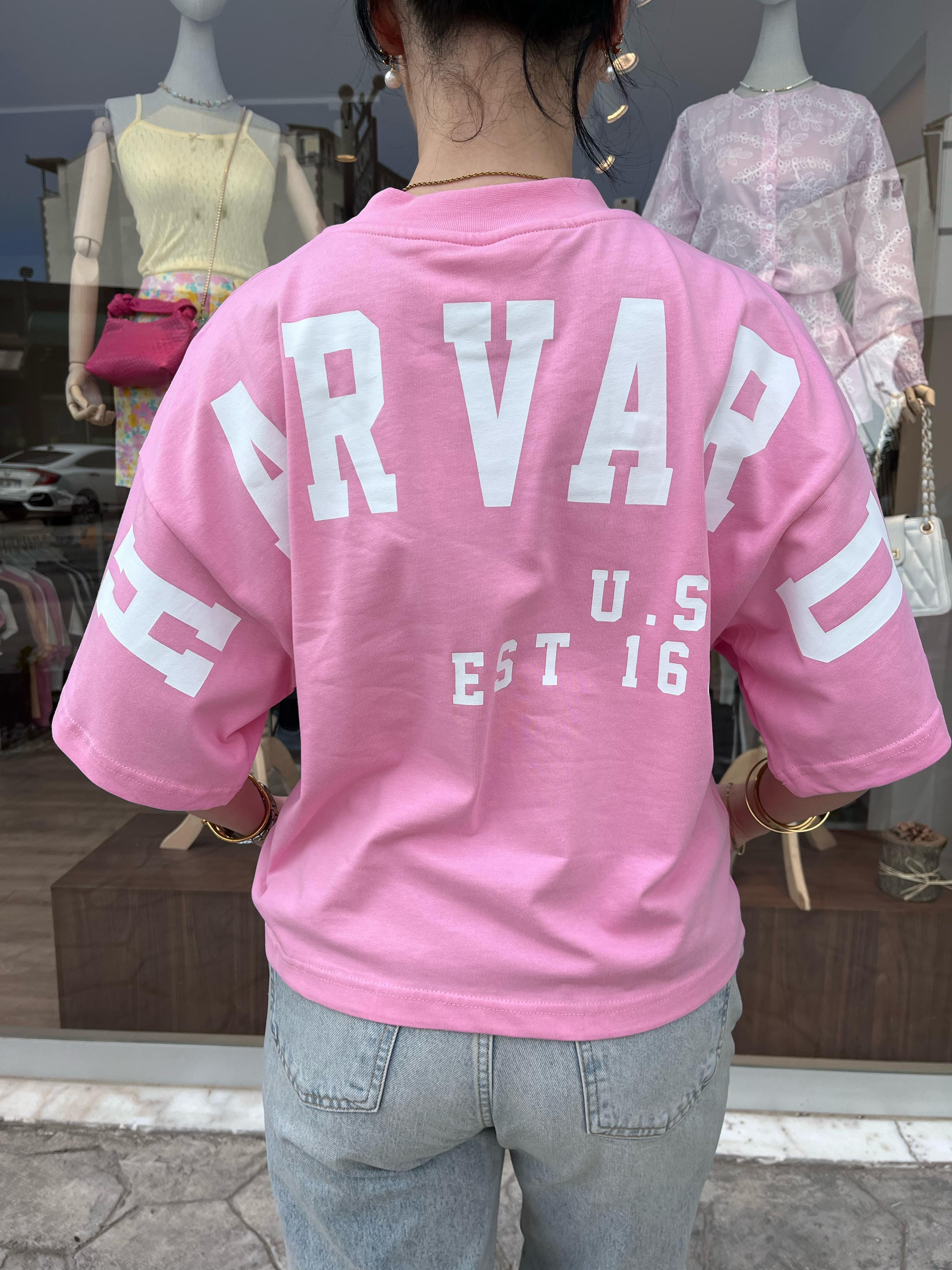 Harward Baskılı Pembe Tişört