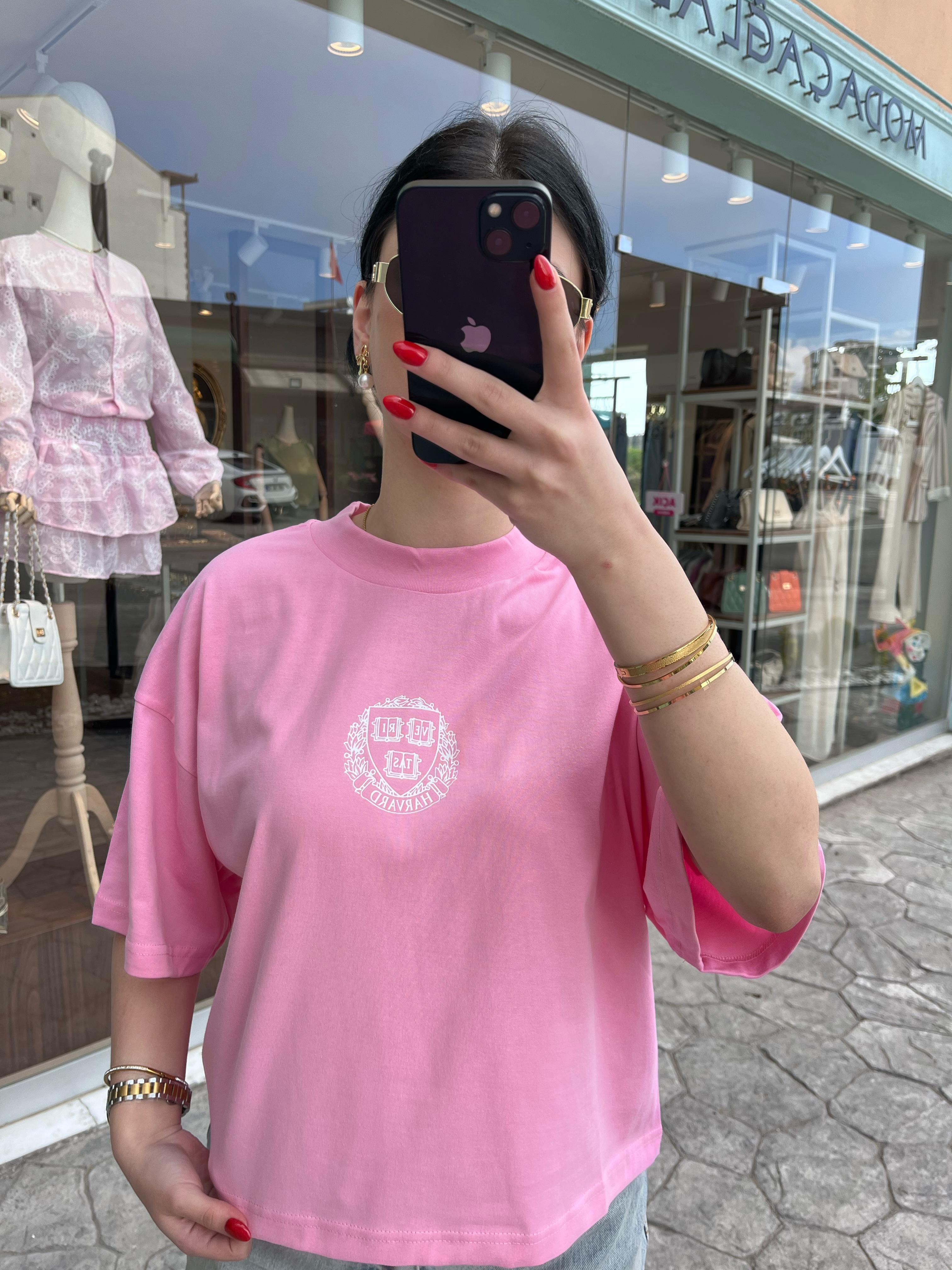 Harward Baskılı Pembe Tişört