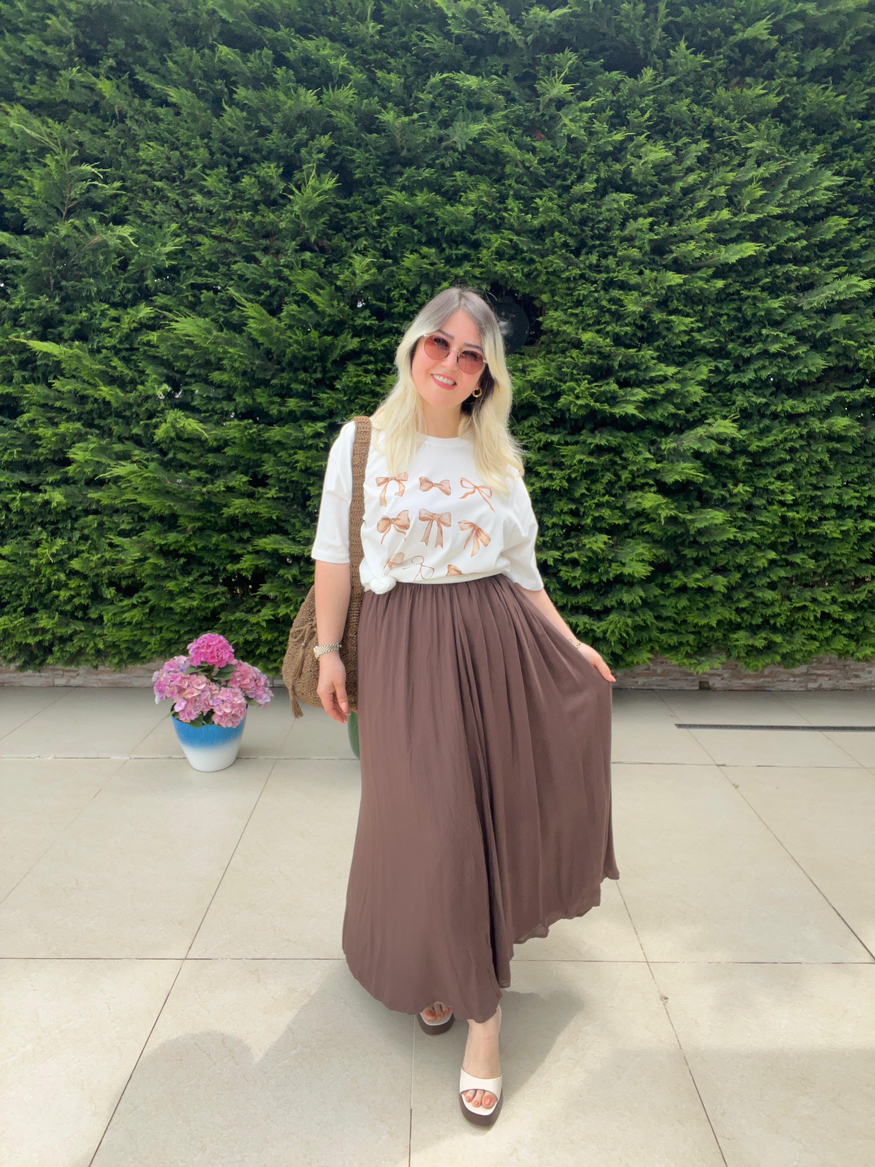 Kahve Astarlı Uzun Etek
