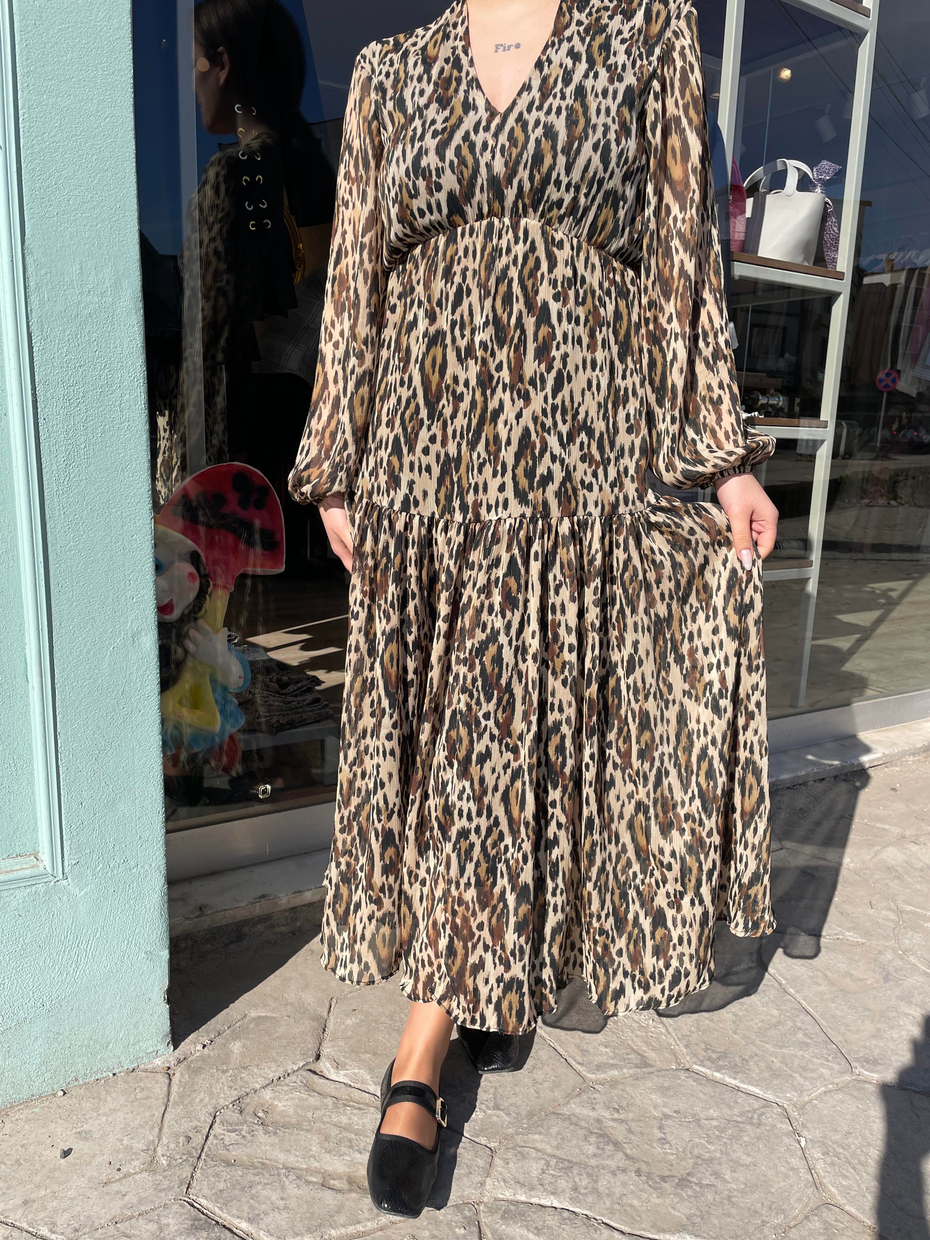 Leopar Desenli Elbise