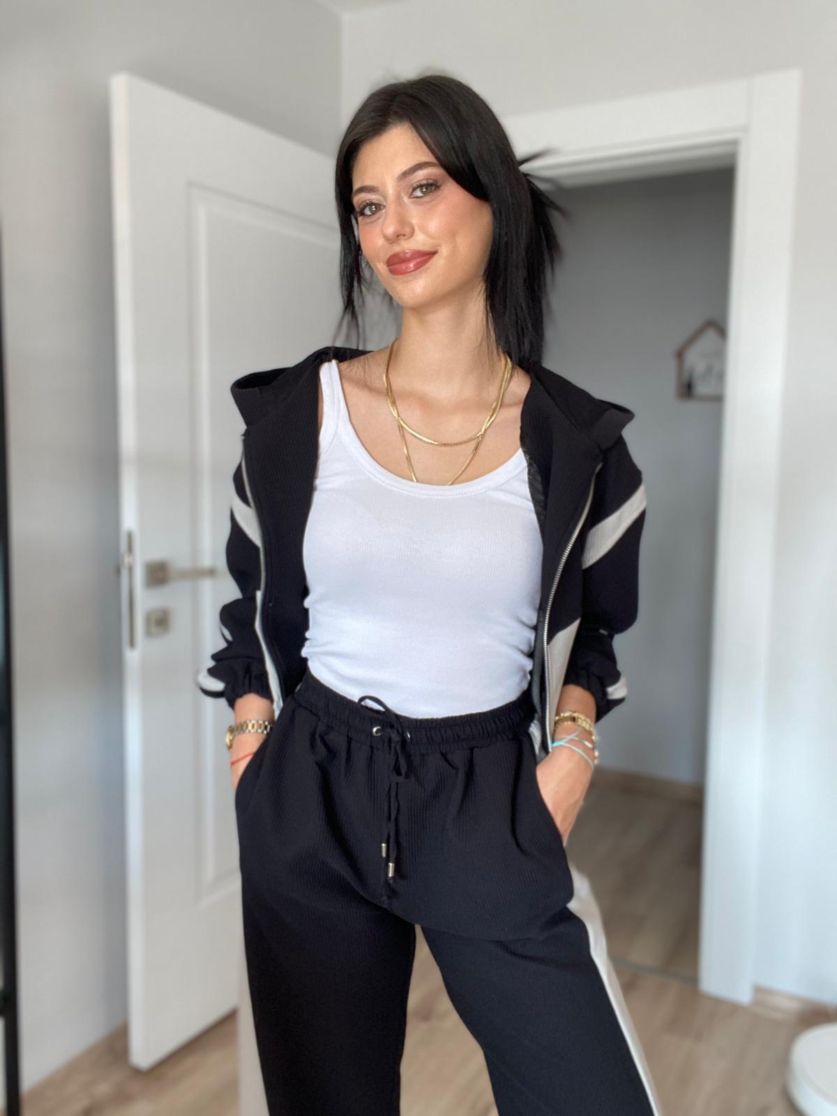 Şeritli Siyah Eşofman Altı