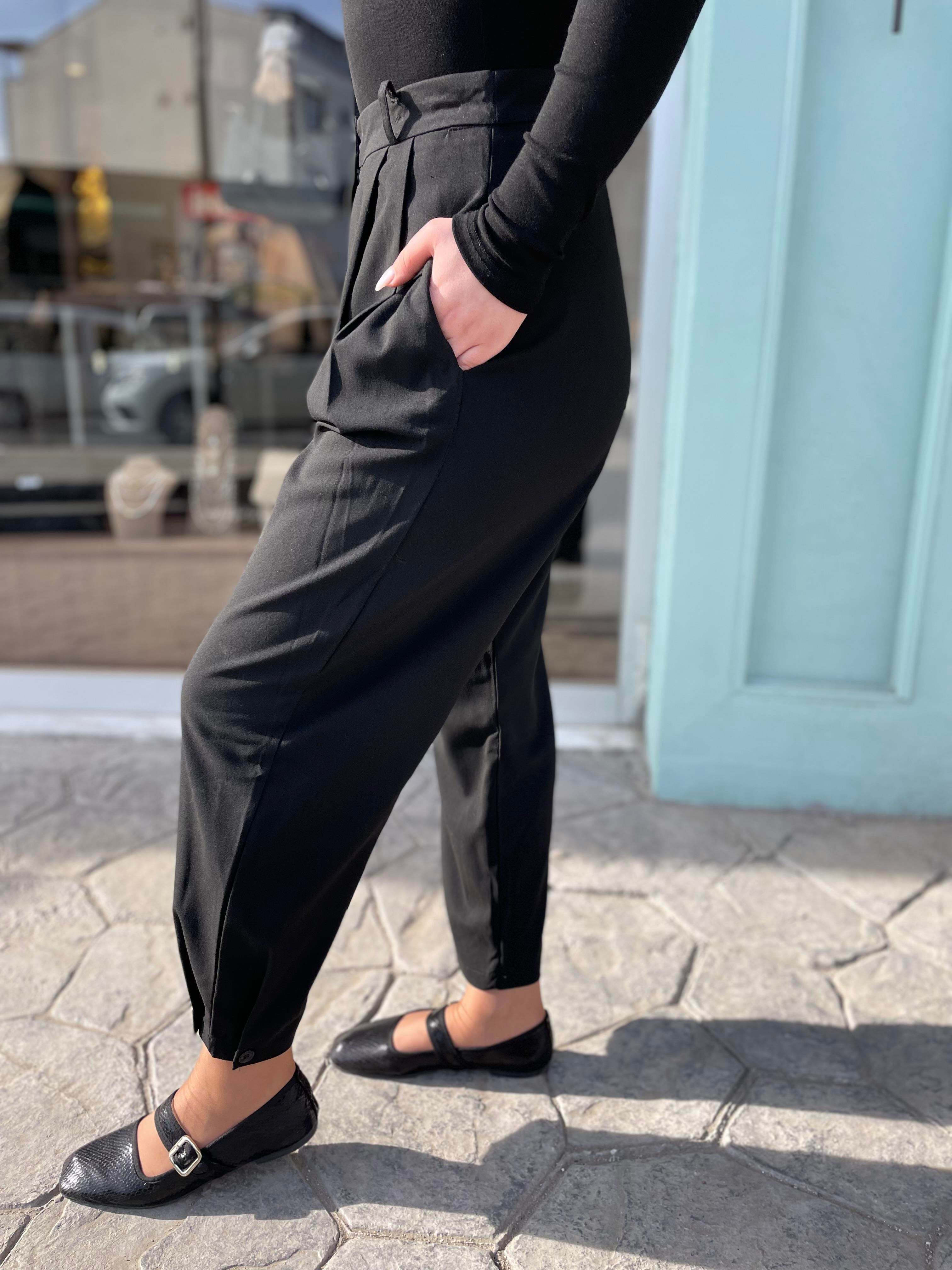 Siyah Şalvar Model Cep Detaylı Pantolon