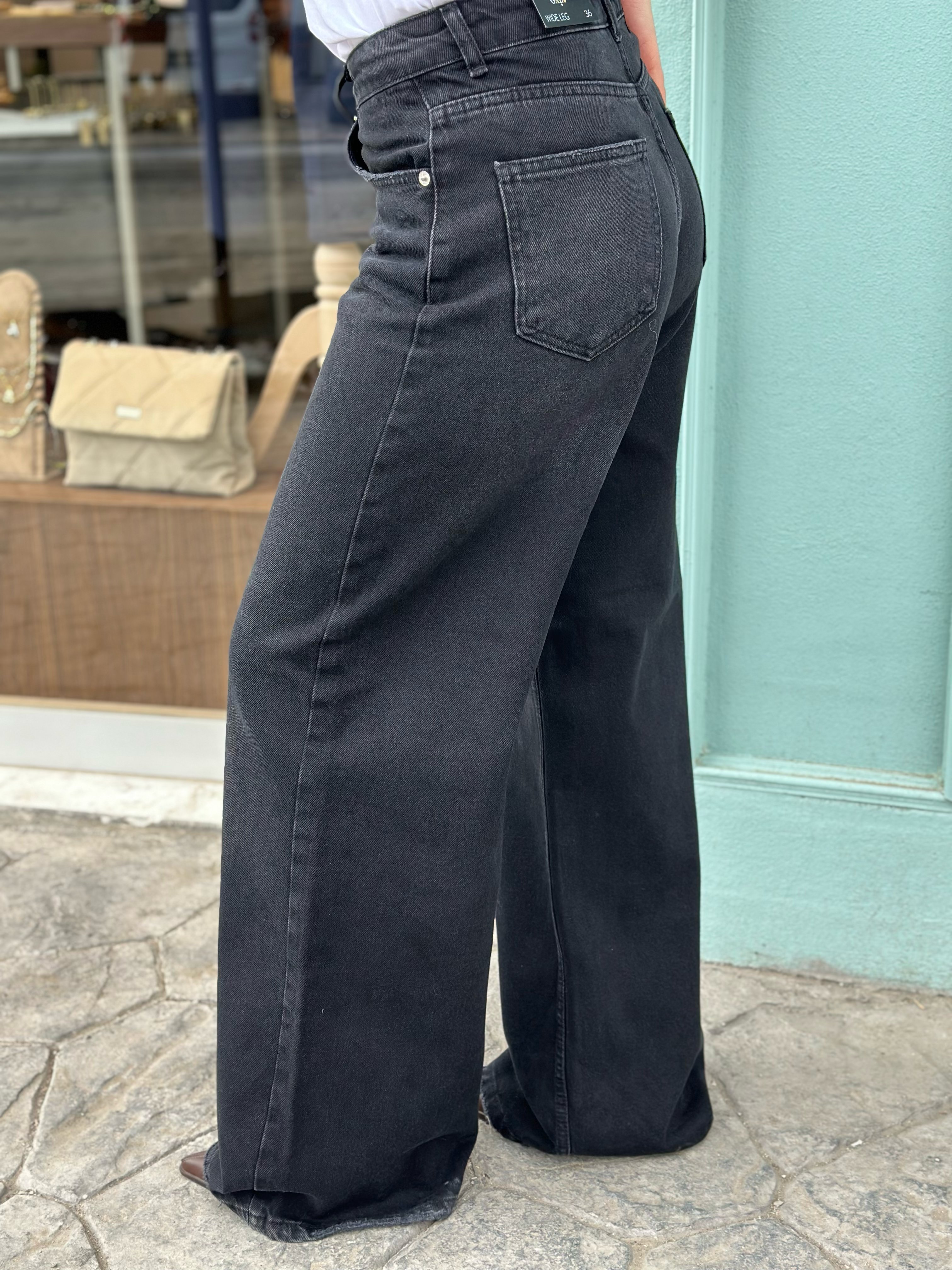 Siyah wide leg jean