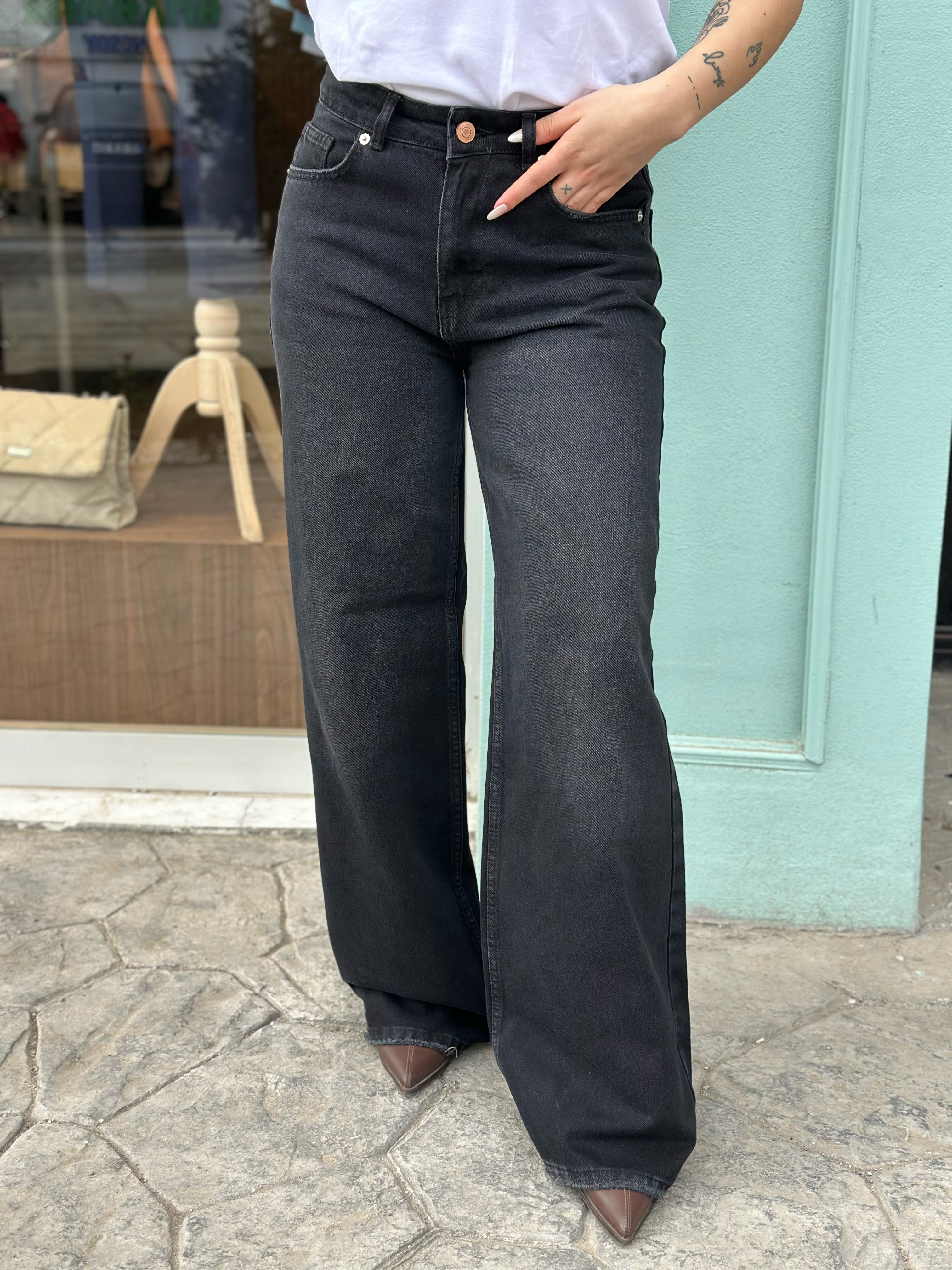Siyah wide leg jean