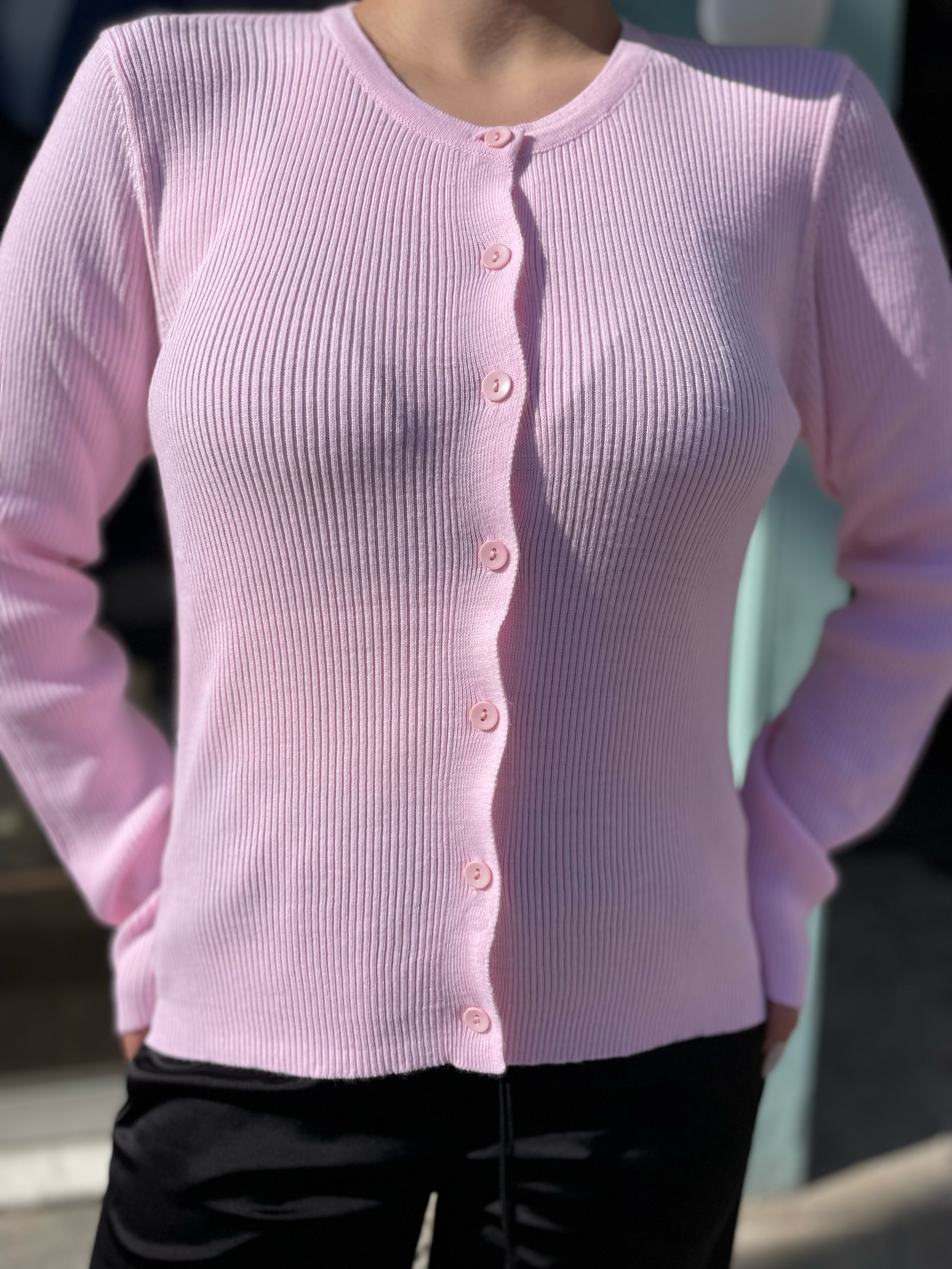 Toz Pembe Düğmeli Hırka