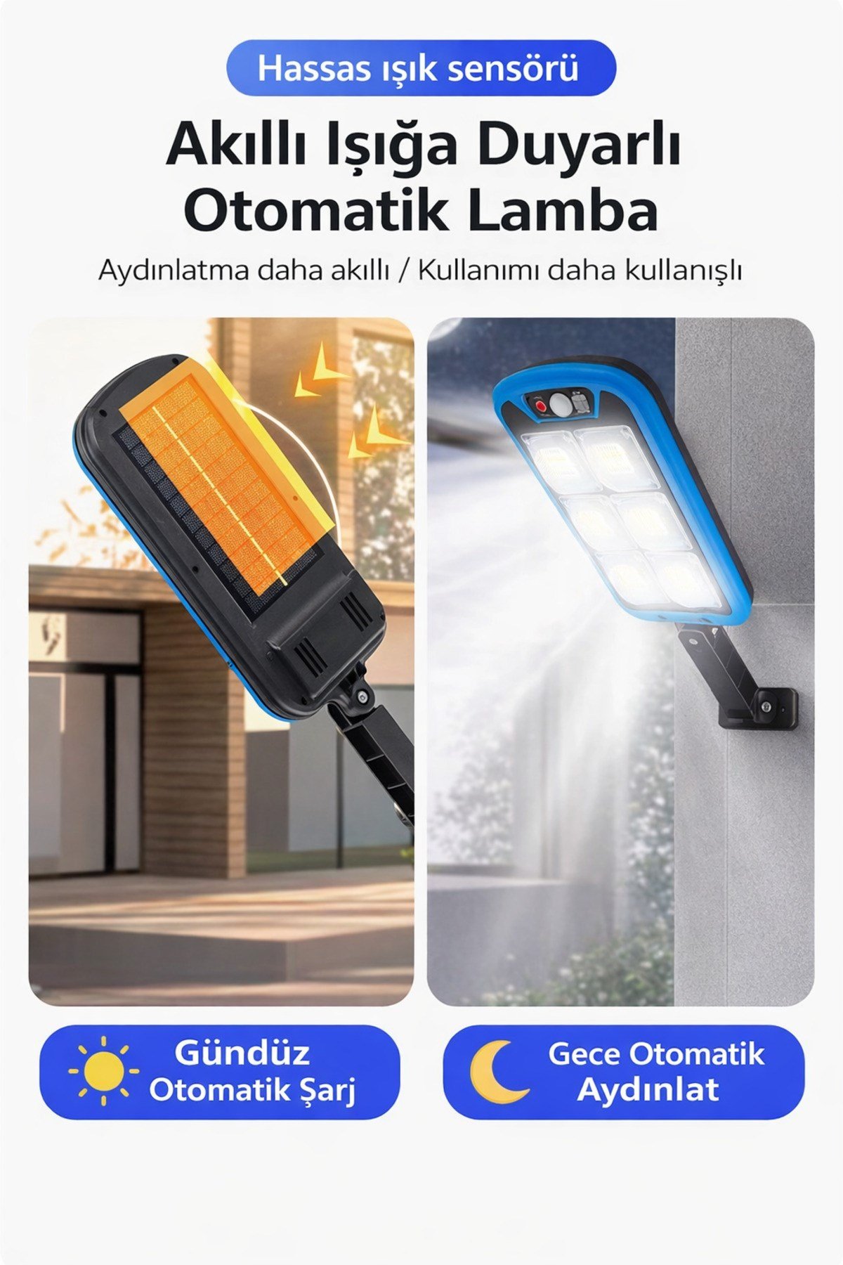 50 COB Led Solar Lamba Hareket Sensörlü Duvar Aydınlatma 3 Modlu IP65 Solar Lamba