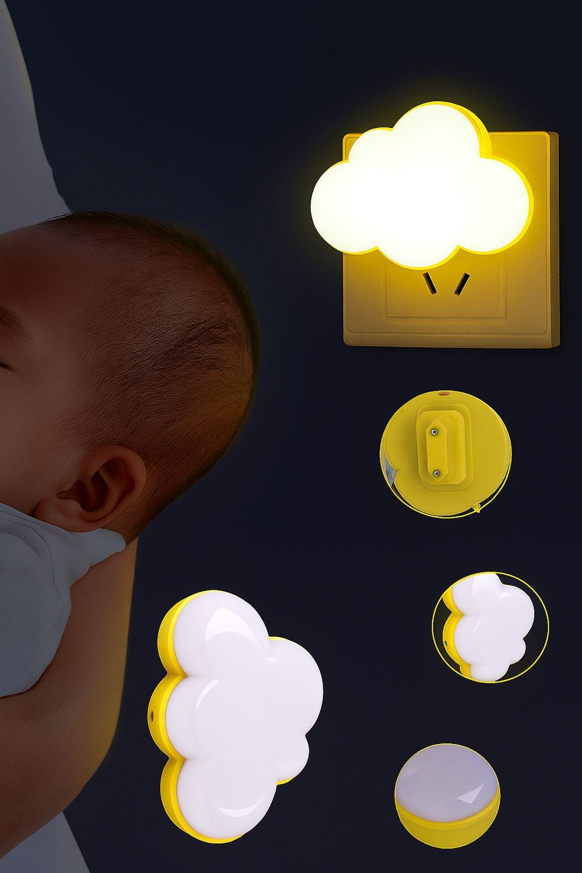 Bulut Şekilli Priz Gece Lambası LED Işık Otomatik Sensörlü Bebek ve Çocuk Odası Işığı