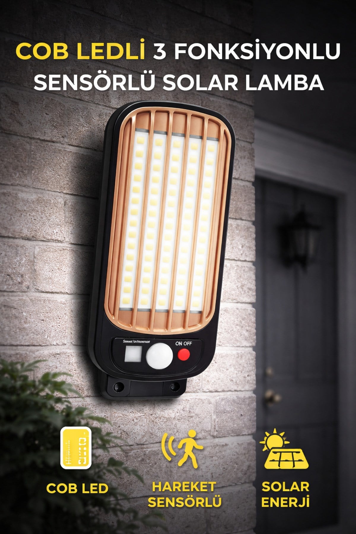 COB Led Sensörlü Solar Lamba 3 Fonksiyonlu Bahçe Aydınlatma Hareket Sensörlü Duvar Lambası
