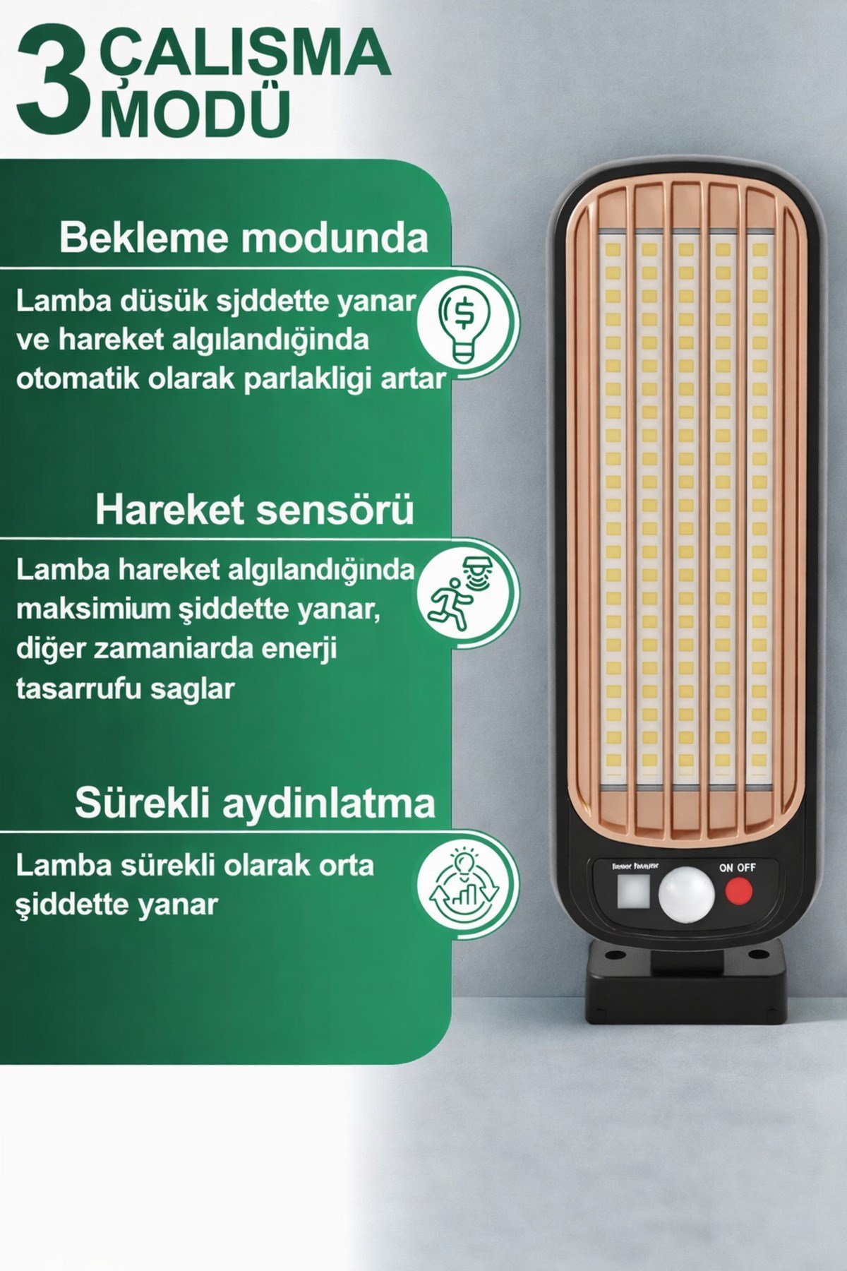 COB Led Sensörlü Solar Lamba 3 Fonksiyonlu Bahçe Aydınlatma Hareket Sensörlü Duvar Lambası