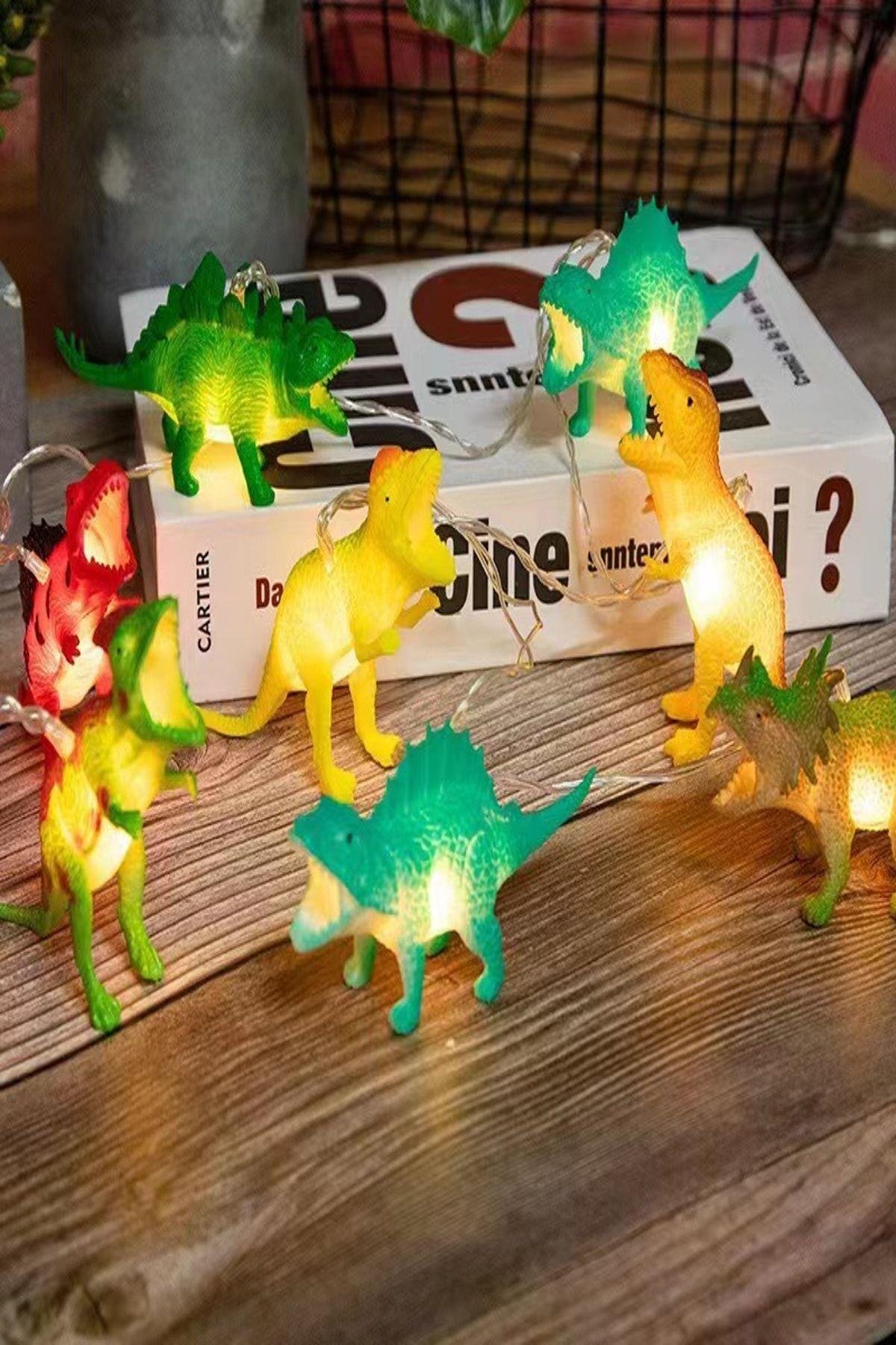 Dinozor String Light Çocuk Bebek Odası Aydınlatma 10 Adet Ledli Dinazor Pilli Işıklı 200 cm