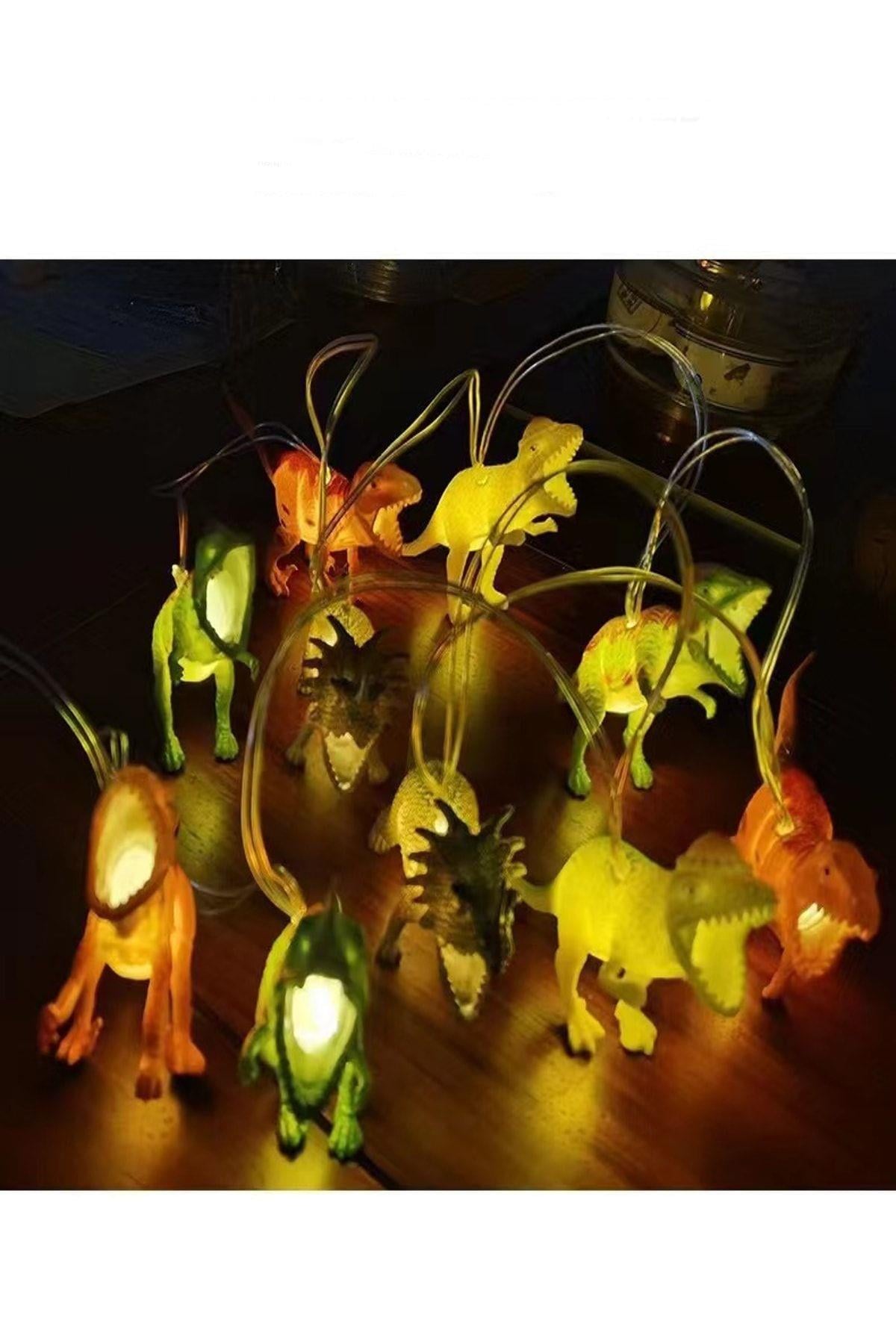 Dinozor String Light Çocuk Bebek Odası Aydınlatma 10 Adet Ledli Dinazor Pilli Işıklı 200 cm
