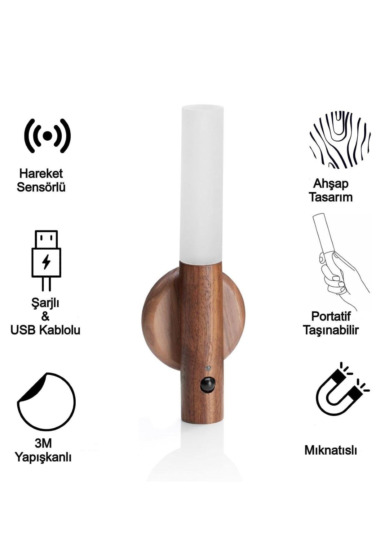 Hareket Sensörlü Şarjlı Gece Lambası Duvar Aplik Led Işık Manyetik Tabanlı Taşınabilir Lamba