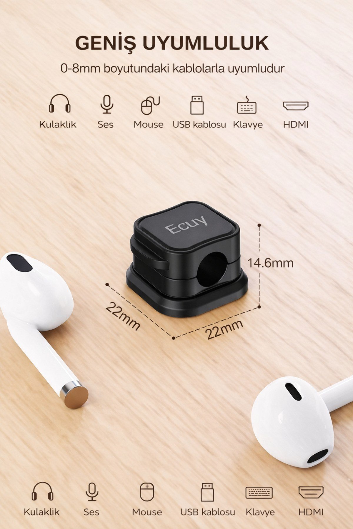 Manyetik Kablo Tutucu 6lı Set Yapışkanlı Kablo Düzenleyici Masa Üstü USB HDMI Kablo Klipsi