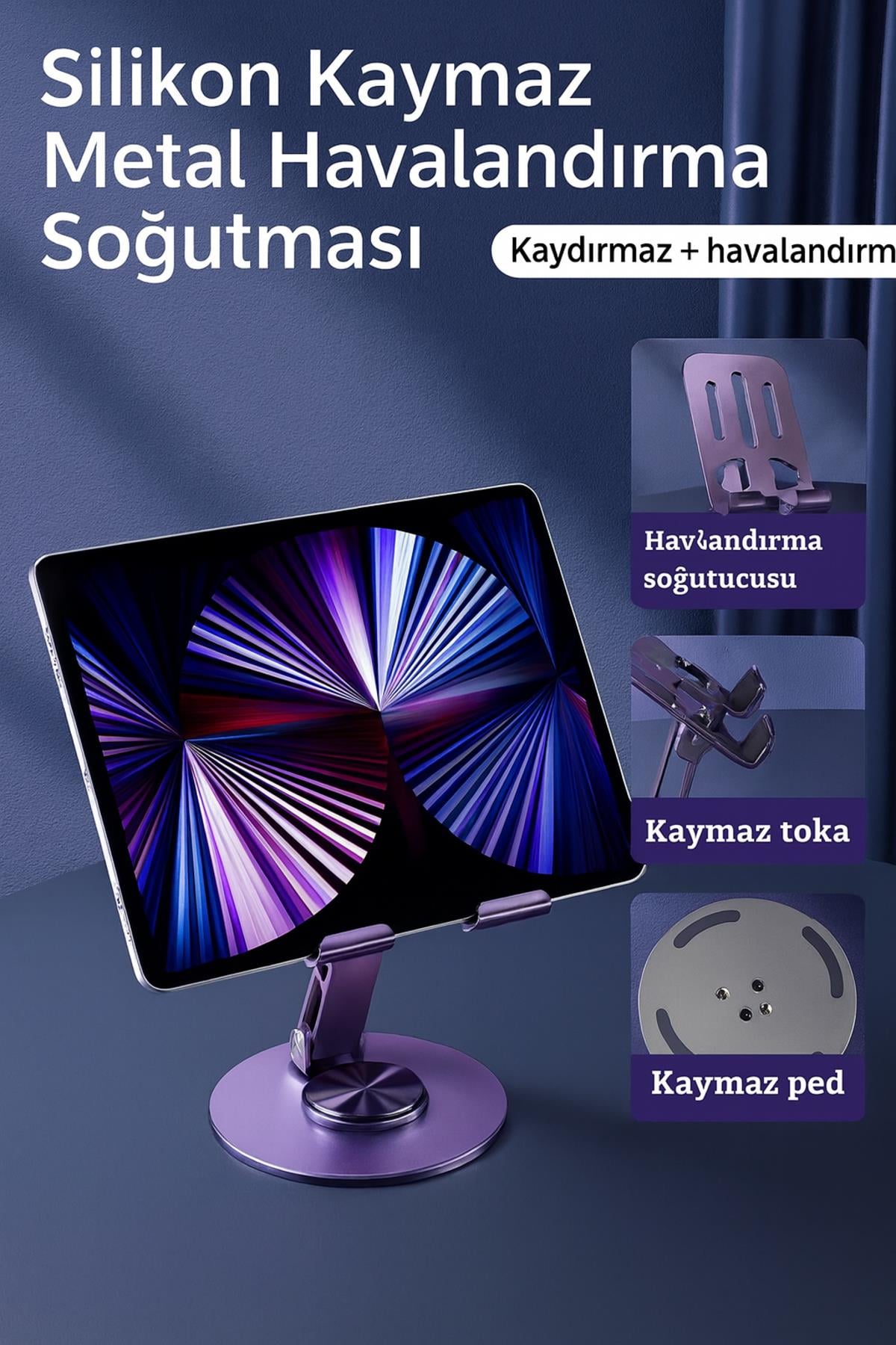 Masaüstü Katlanabilir Tablet Telefon stand Metal 360° Dönebilen Silikon Tabanlı Metal Stand