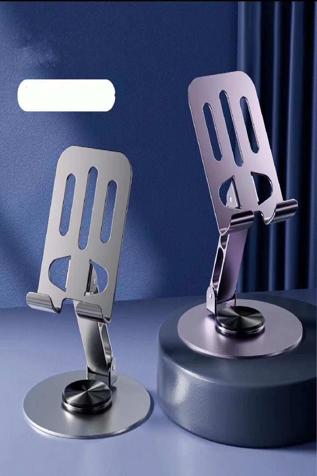 Masaüstü Katlanabilir Tablet Telefon stand Metal 360° Dönebilen Silikon Tabanlı Metal Stand