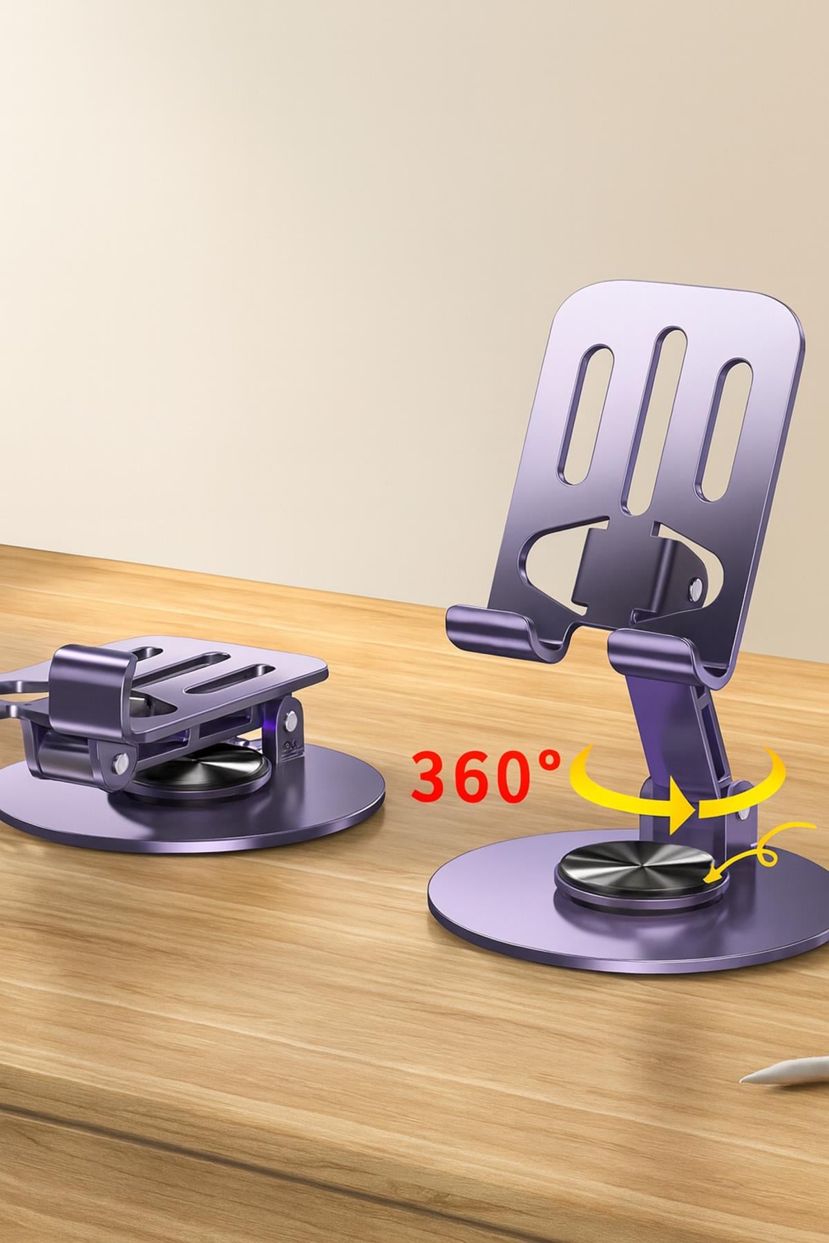 Masaüstü Katlanabilir Tablet Telefon stand Metal 360° Dönebilen Silikon Tabanlı Metal Stand