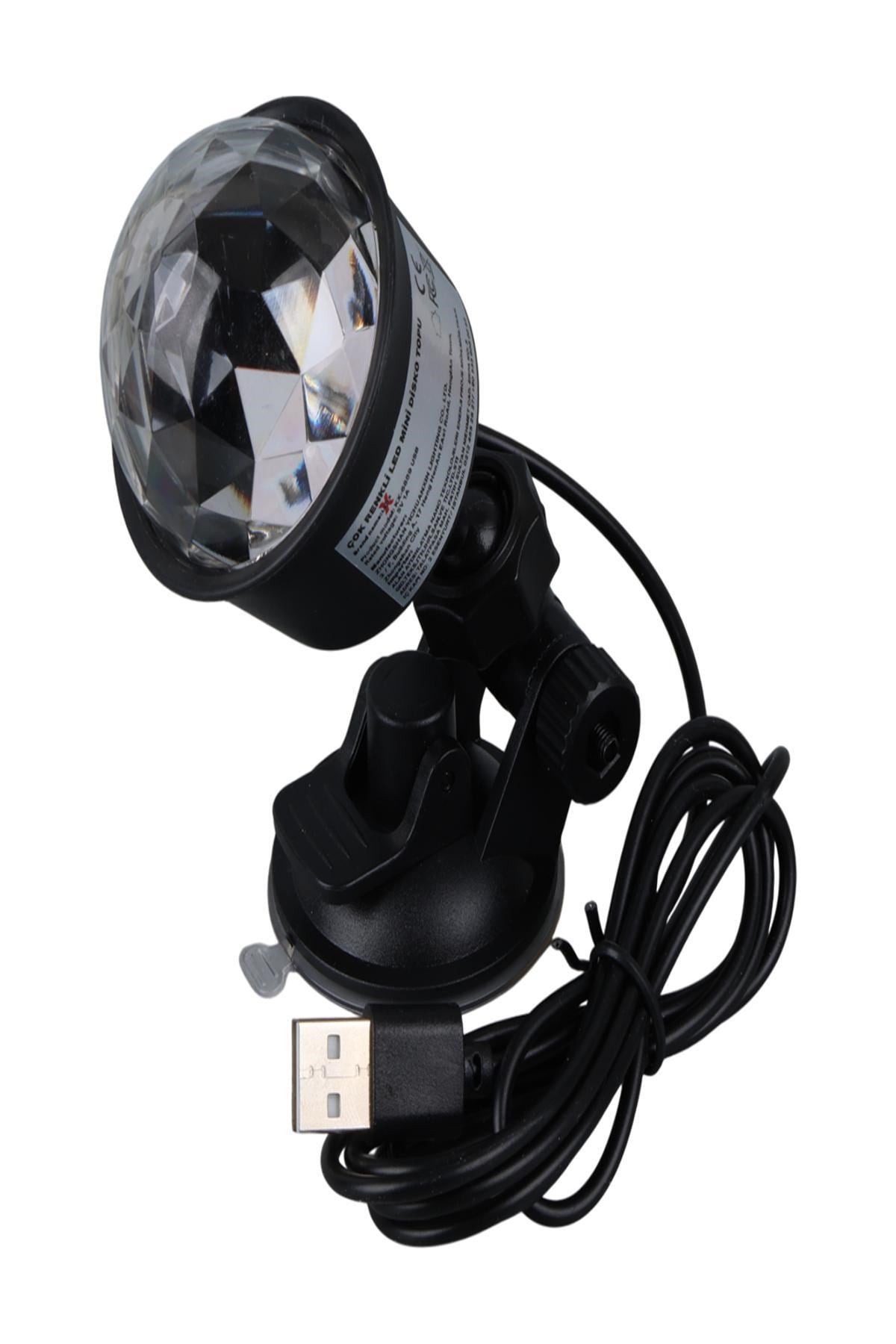 RGB LED Disko Topu USB Şarjlı Projeksiyon Işığı 360° Döner Renkli Parti Atmosfer Lambası