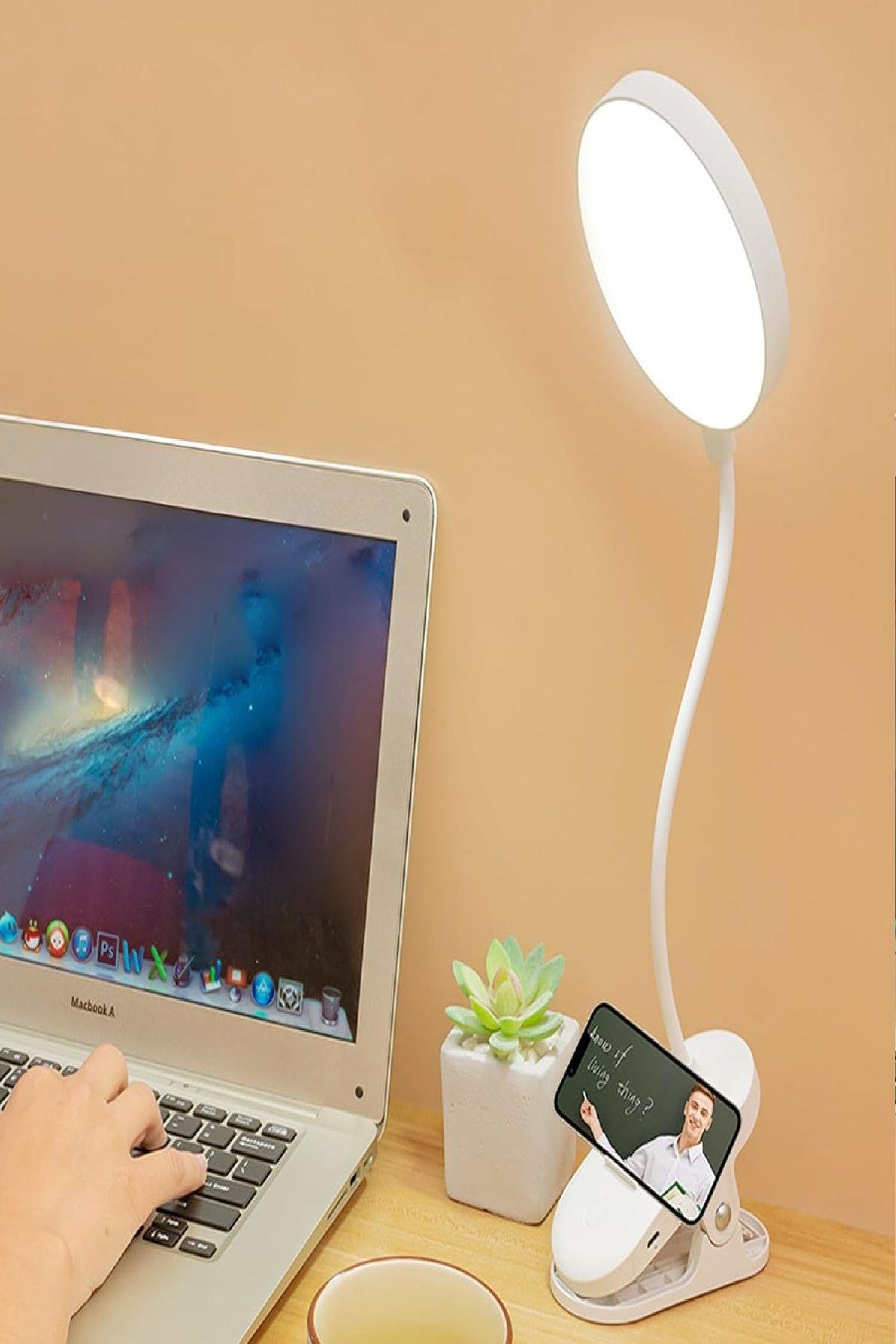 Şarjlı USB’li Dokunmatik 3 Modlu Klipsli Mandallı LED Okuma Lambası 360° Esnek Beyaz Göz Koruma