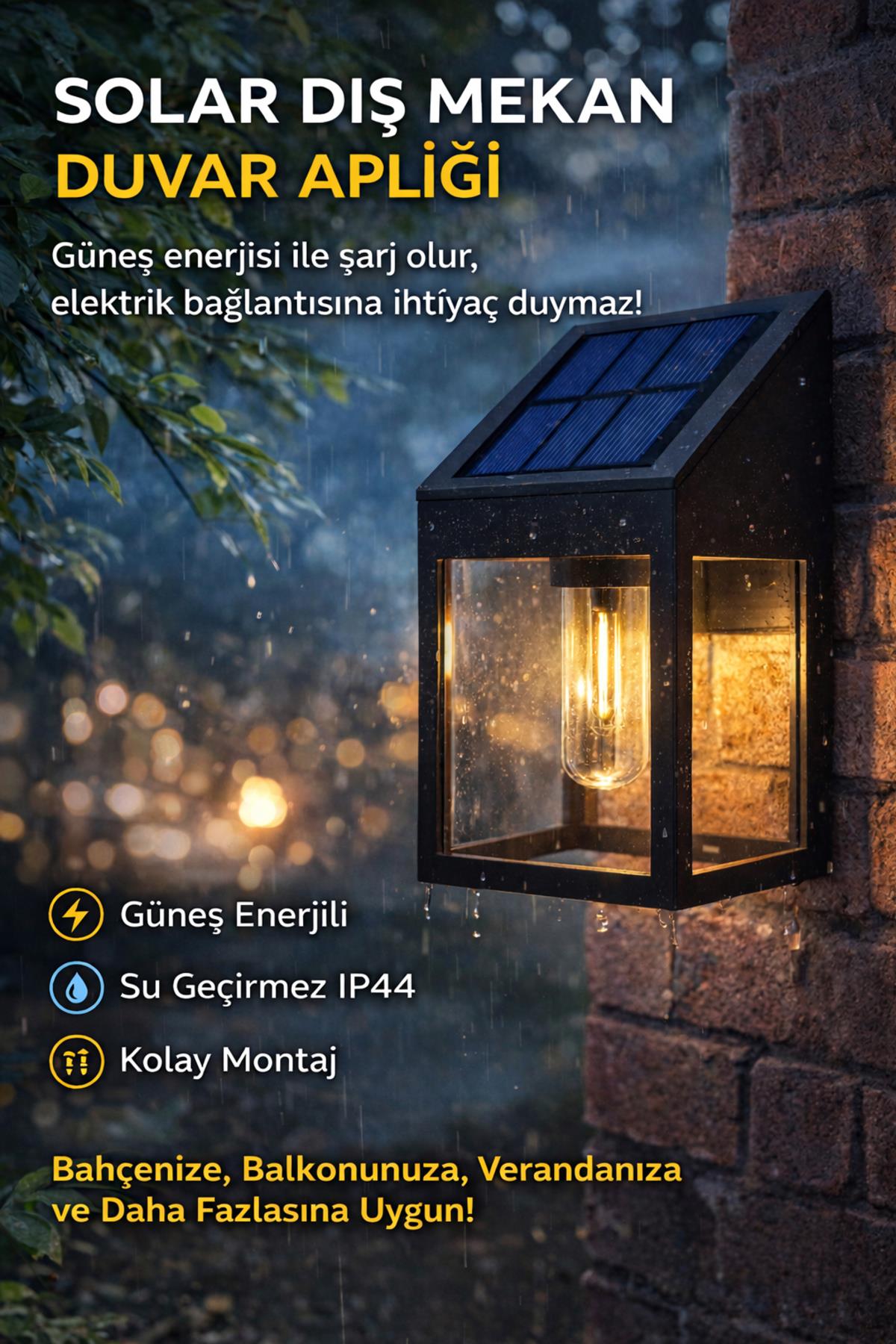 Solar Dış Mekan Duvar Aplik Güneş Enerjili IP44 Suya Dayanıklı Bahçe Balkon Duvar Lambası