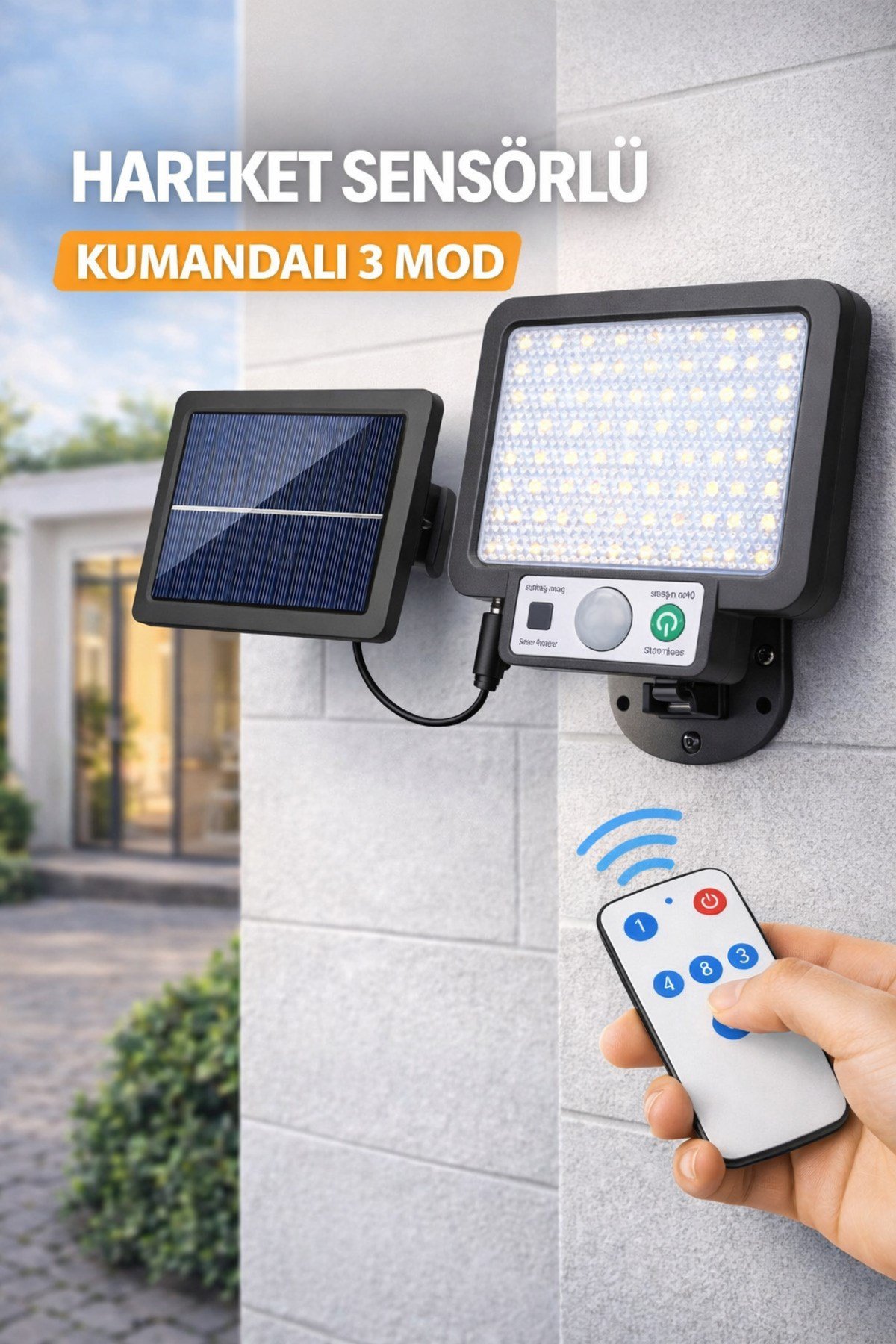 Solar Hareket Sensörlü Duvar Lambası 3 Modlu LED Bahçe Aydınlatma Dış Mekan Su Geçirmez Panel