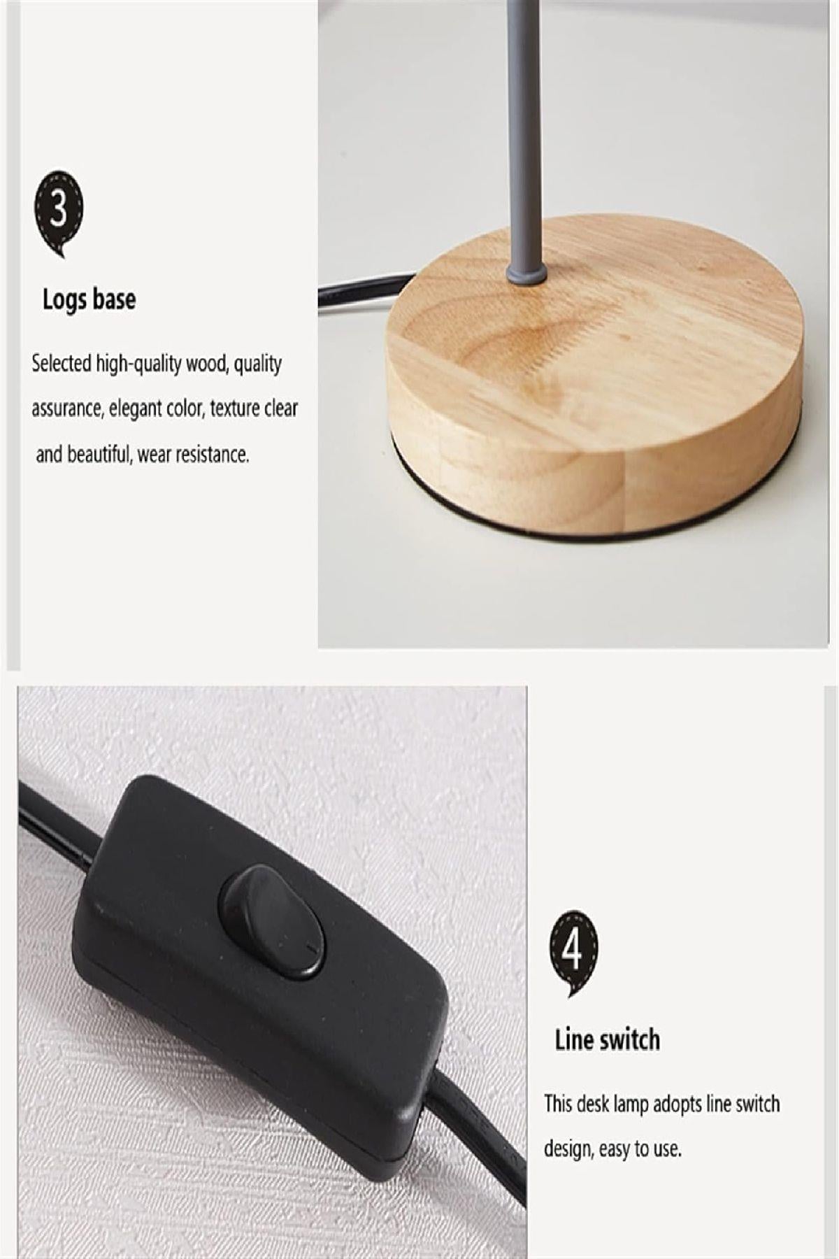 USB LED Masa Lambası Gri Ahşap Tabanlı Modern Dekoratif, Şık Esnek Boyunlu Ofis ve Çalışma Lambası