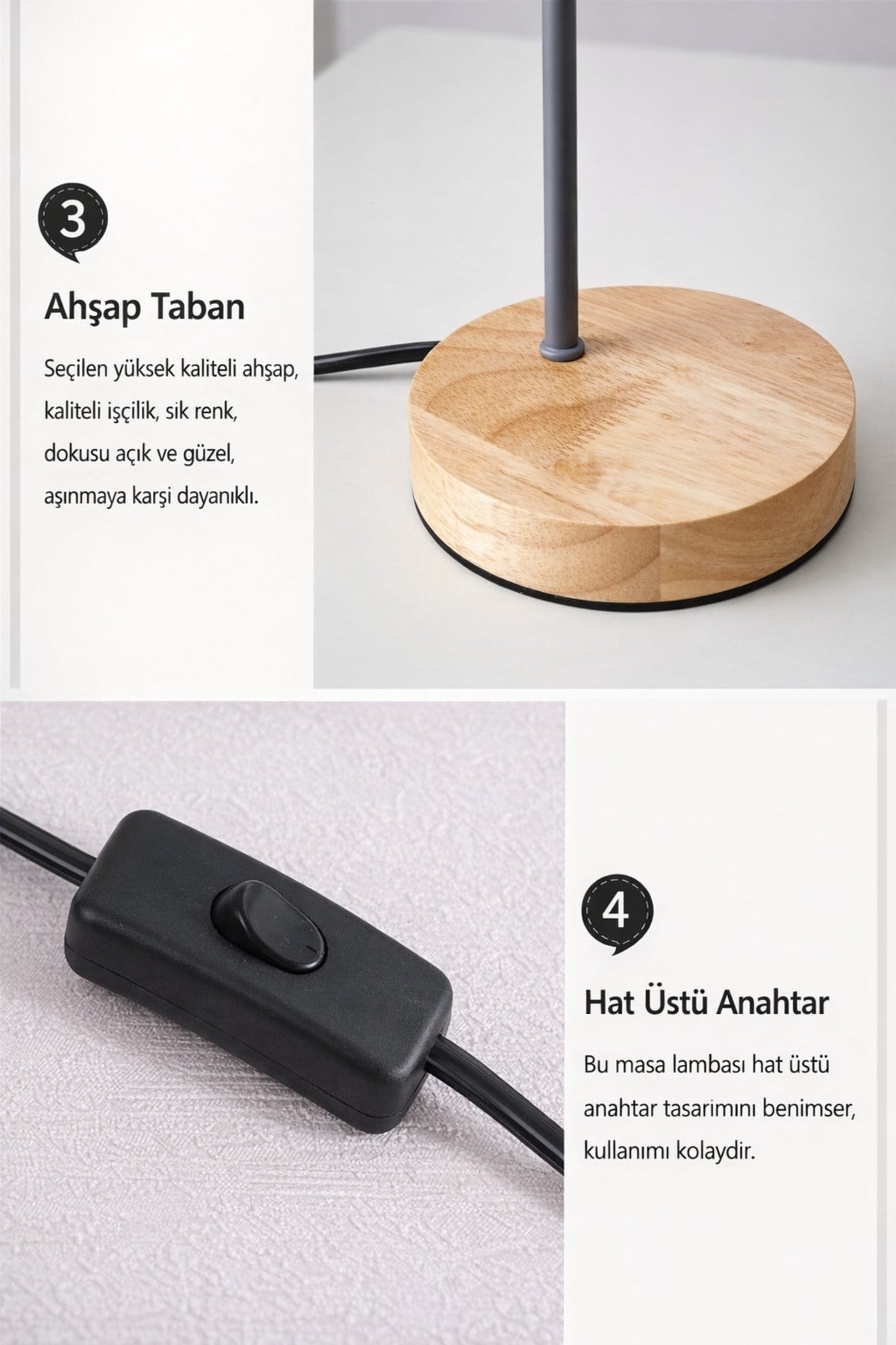 USB LED Masa Lambası Siyah Ahşap Tabanlı Modern Dekoratif, Şık Esnek Boyunlu Ofis ve Çalışma Lambası