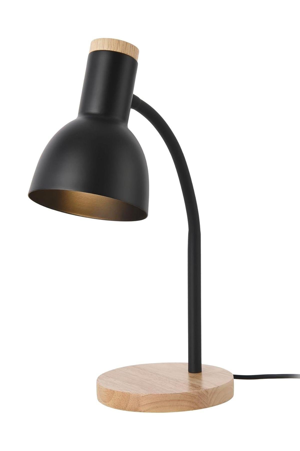 USB LED Masa Lambası siyah Ahşap Tabanlı Modern Dekoratif, Şık Esnek Boyunlu Ofis ve Çalışma Lambası