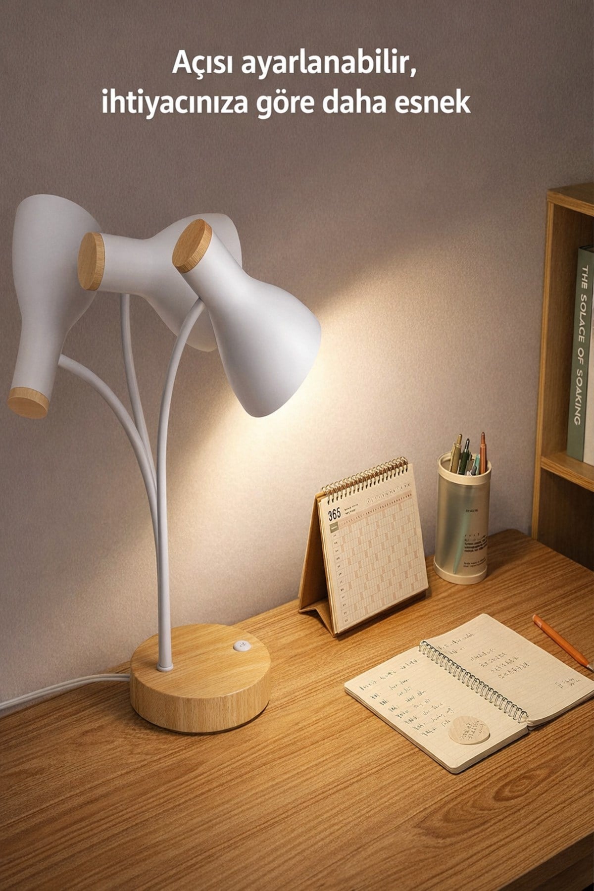 USB LED Masa Lambası Siyah Ahşap Tabanlı Modern Dekoratif, Şık Esnek Boyunlu Ofis ve Çalışma Lambası