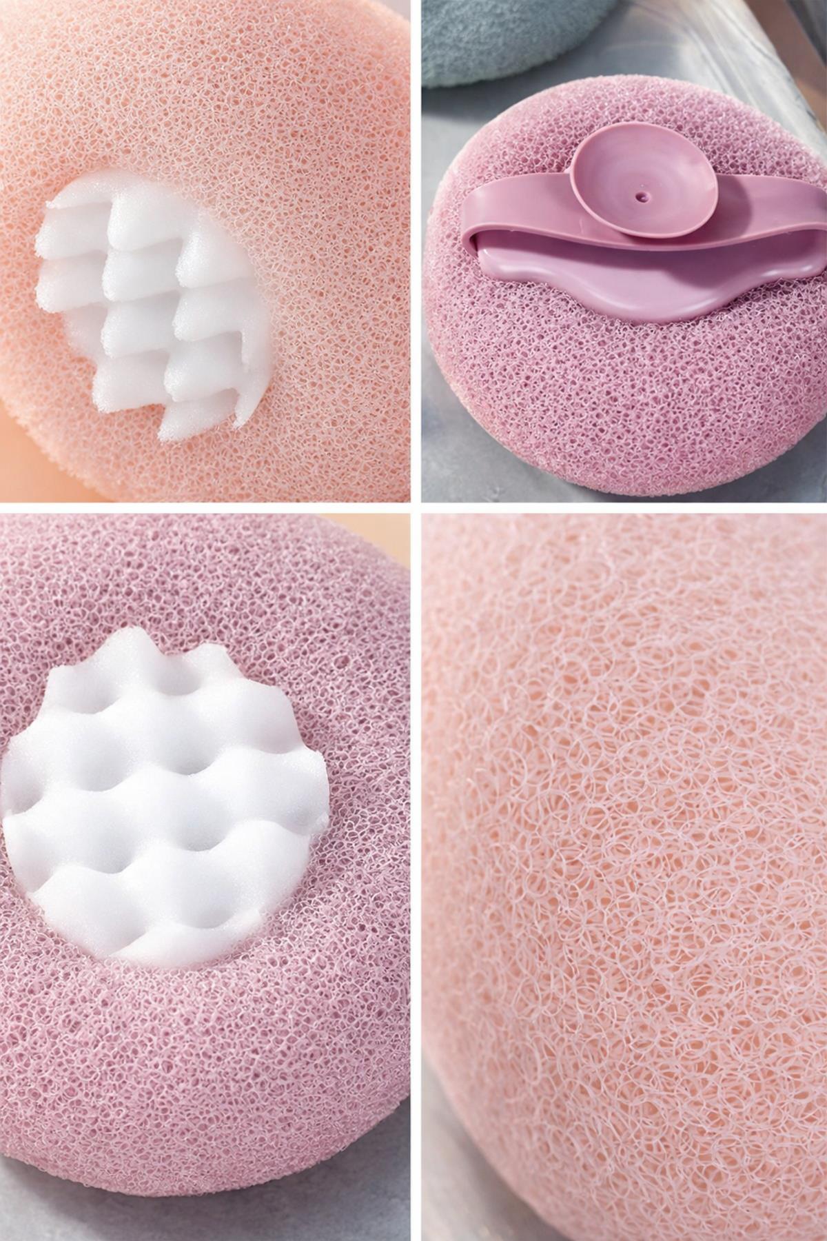 Vantuzlu Banyo Masaj Süngeri Peeling Etkili Vücut Kesesi & Köpürtücü Banyo Lif Süngeri