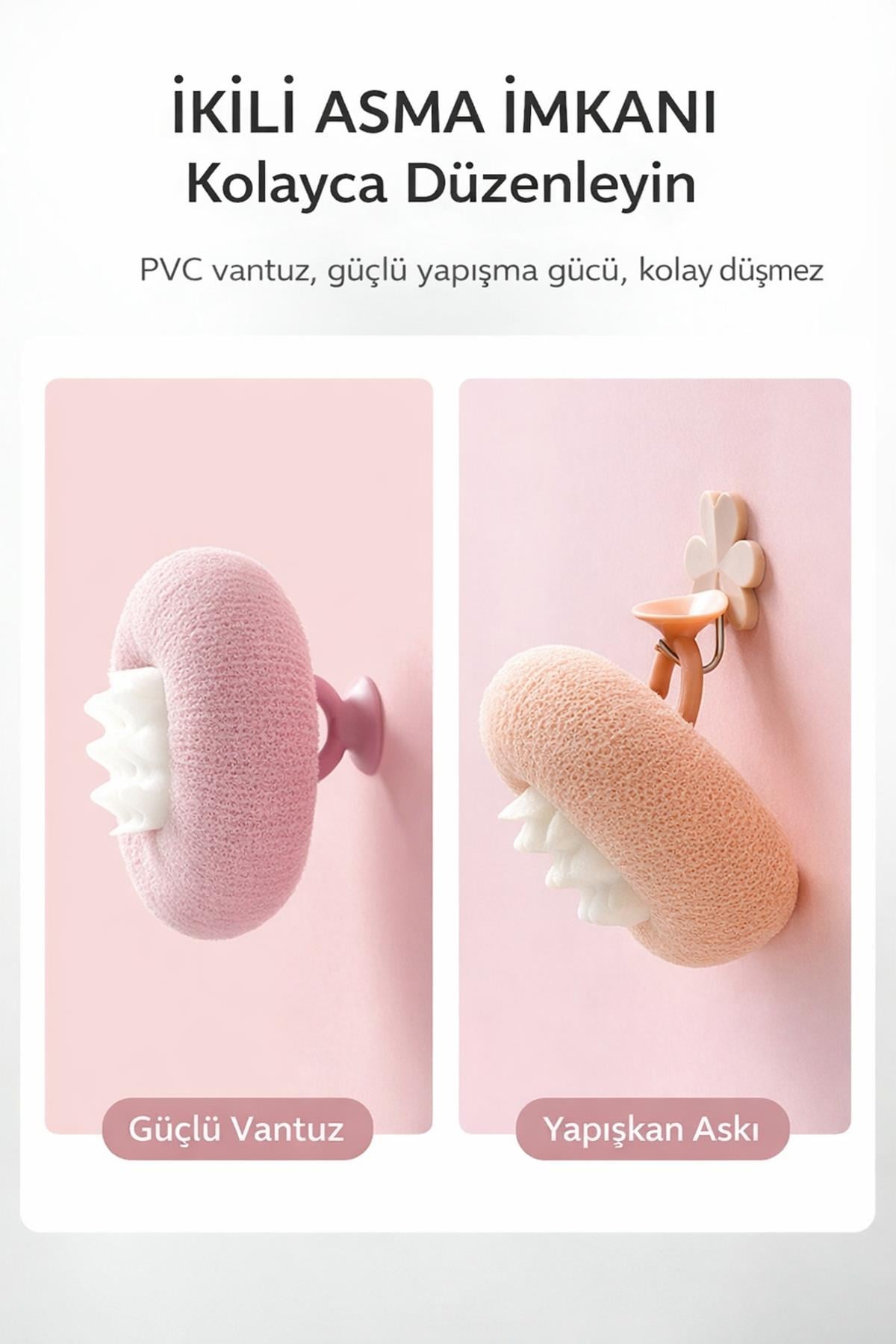 Vantuzlu Banyo Masaj Süngeri Peeling Etkili Vücut Kesesi & Köpürtücü Banyo Lif Süngeri