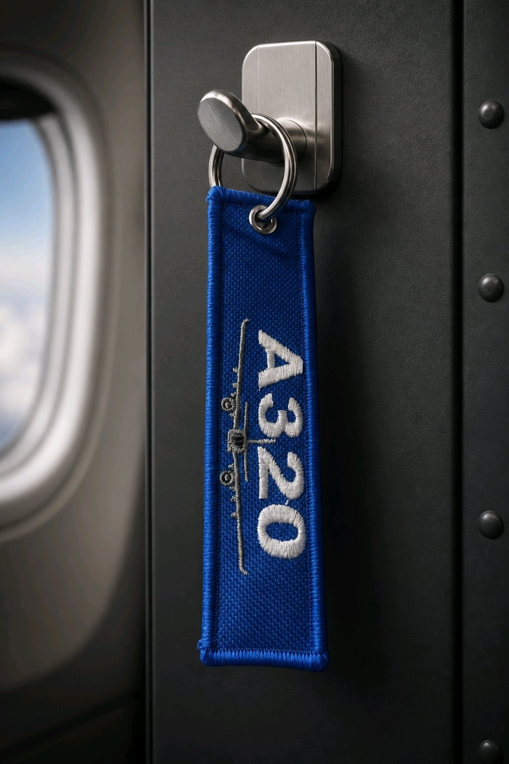 A320 , Uçak, Remove Before Flight Mavi Beyaz Nakışlı Bez Anahtarlık
