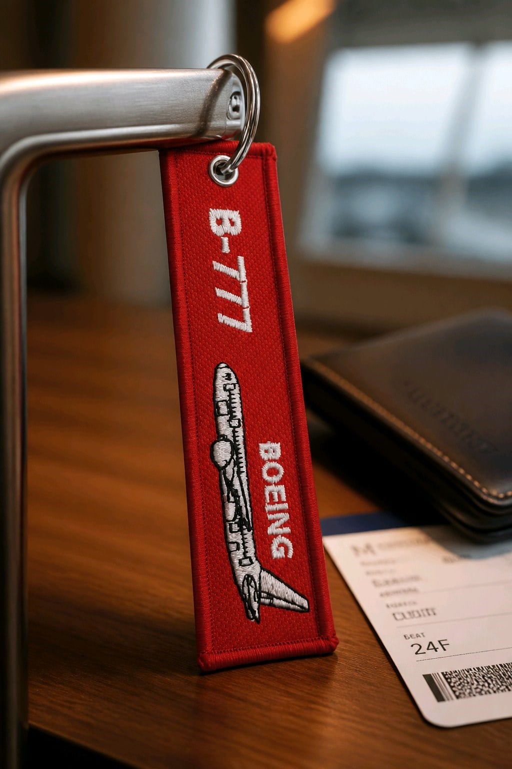 B777 Uçak ve Remove Before Flight Nakışlı Bez Anahtarlık