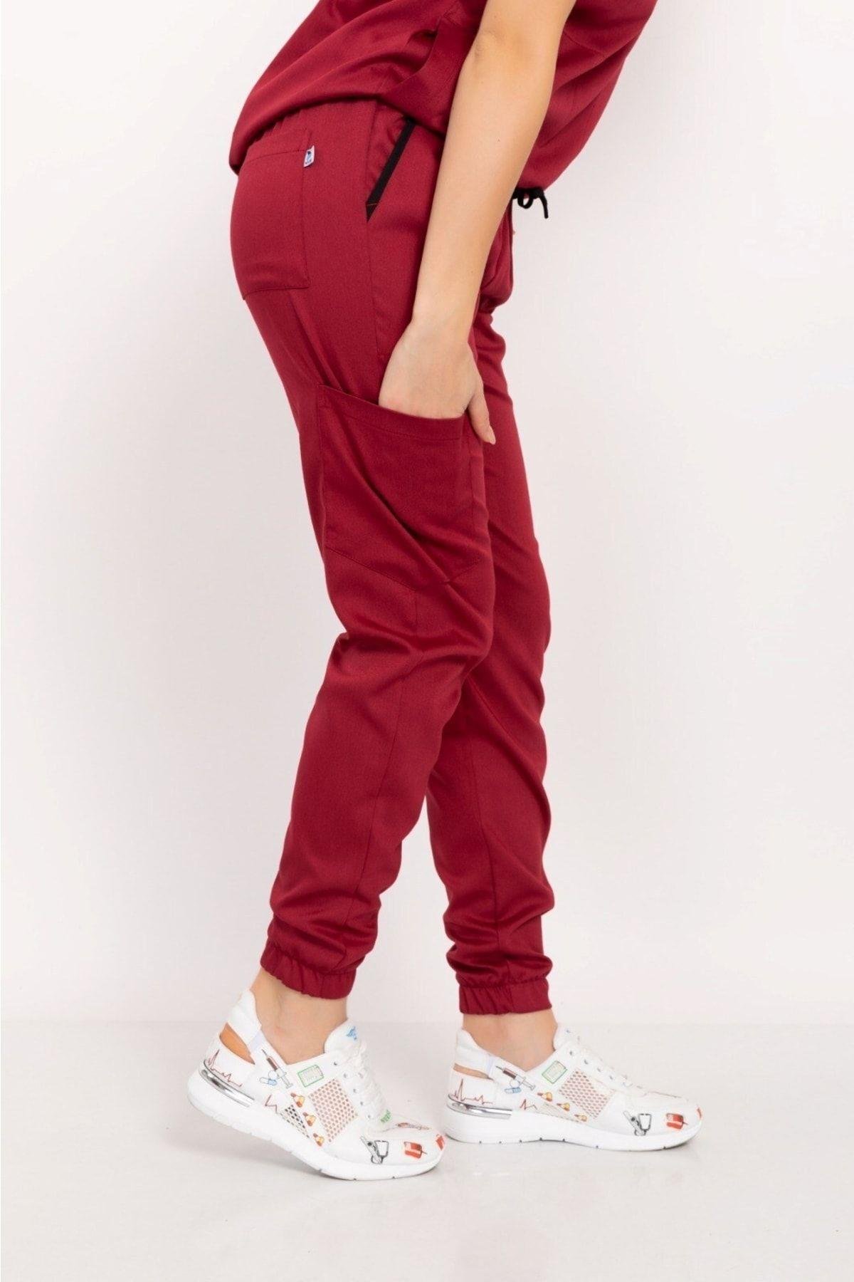 Açık Bordo Renk Çağla Model Elit Likra Hakim Yaka Çıt Çıtlı Doktor Hemşire Üniforma Takım-Nur Medikal Giyim