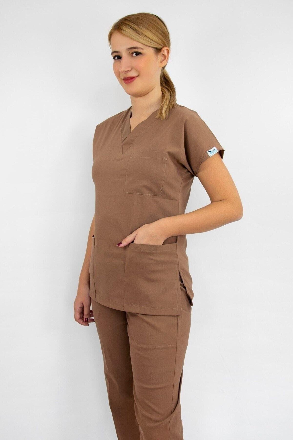 Açık Kahve Likralı Üst Forma-Nur Medikal Giyim