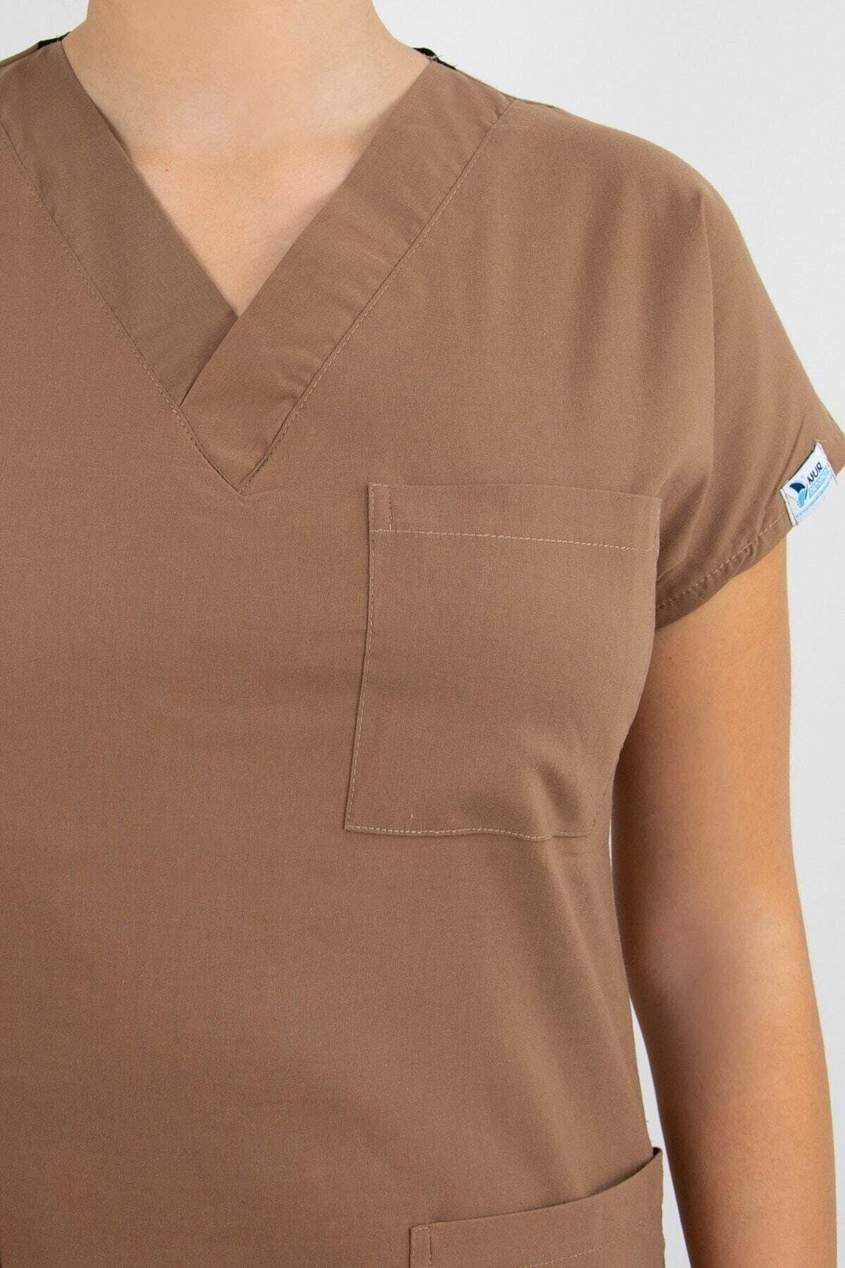 Açık Kahverengi Likralı Alt Üst Takım-Nur Medikal Giyim