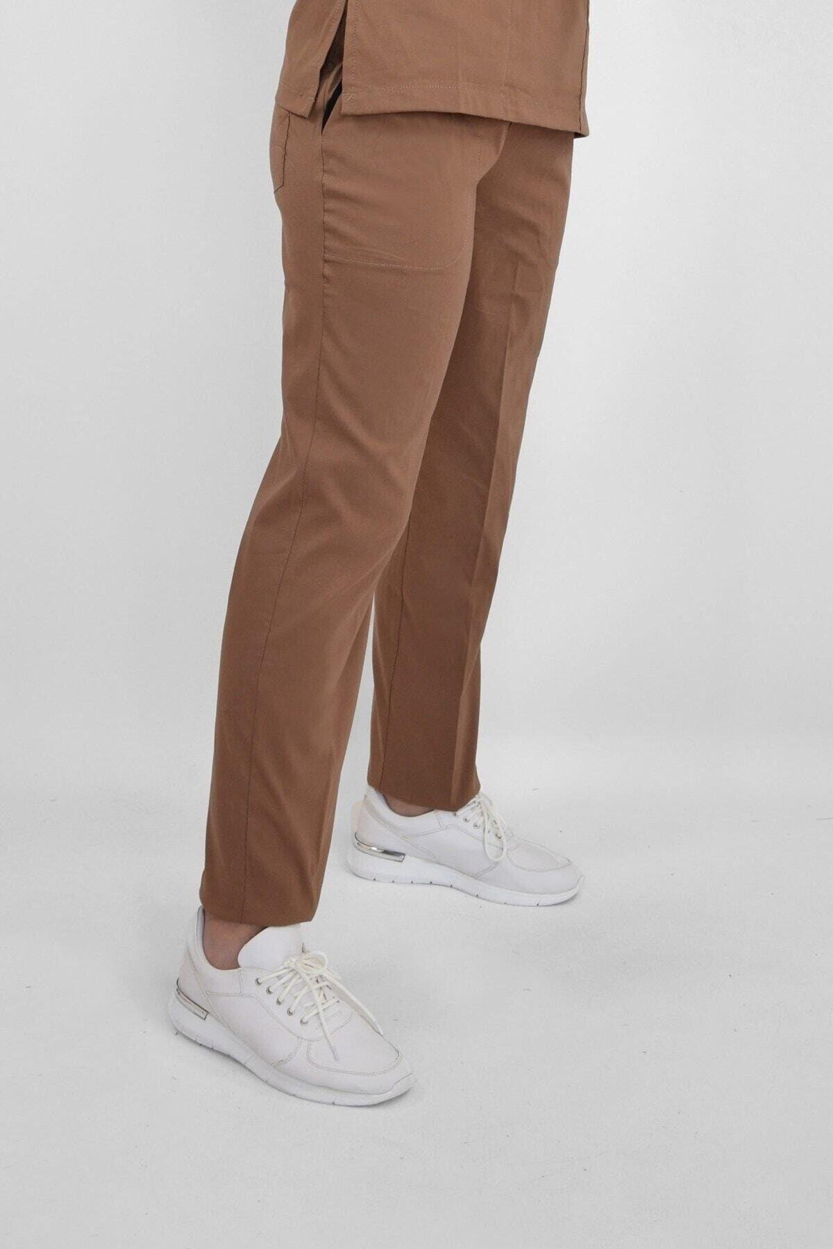 Açık Kahverengi Likralı Pantolon-Nur Medikal Giyim