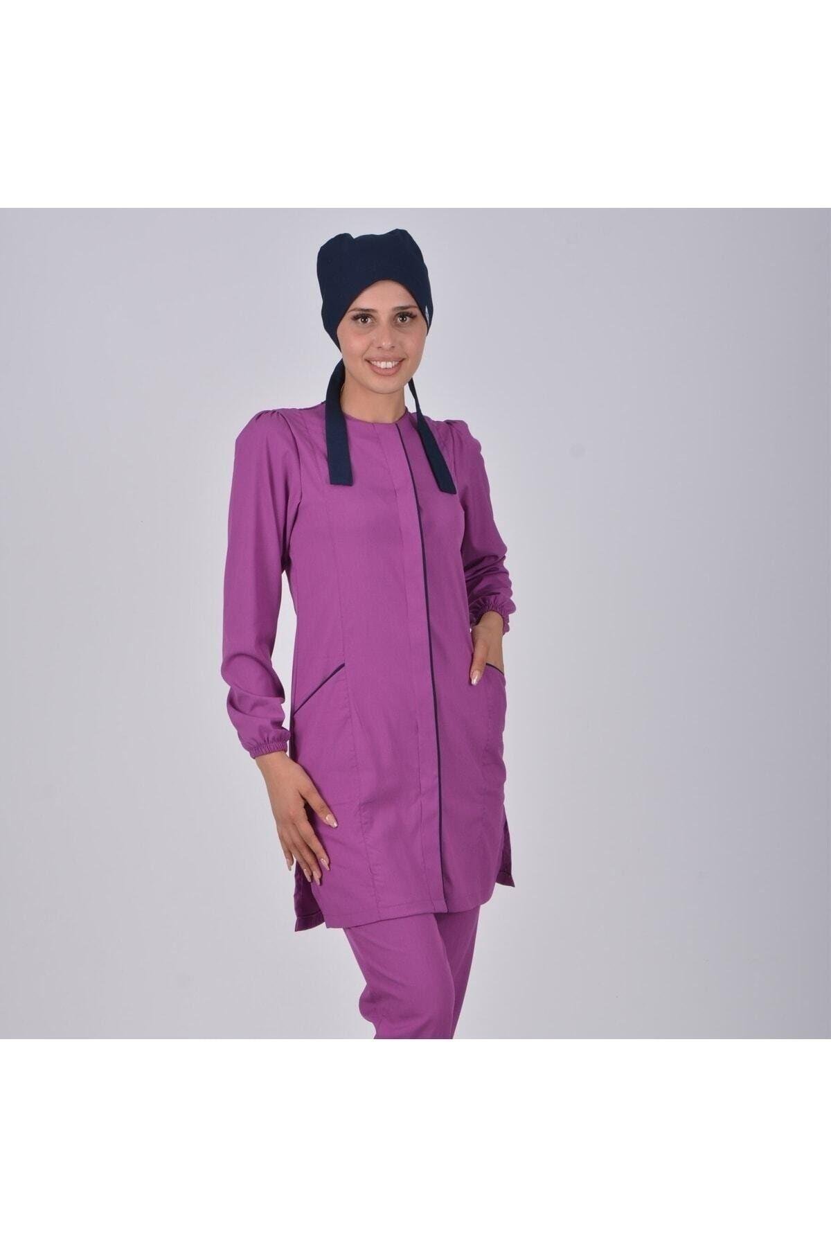 Açık Mor Soft Likra Hemşire Doktor Tesettür Alt Üst Takım Üniforma-Nur Medikal Giyim