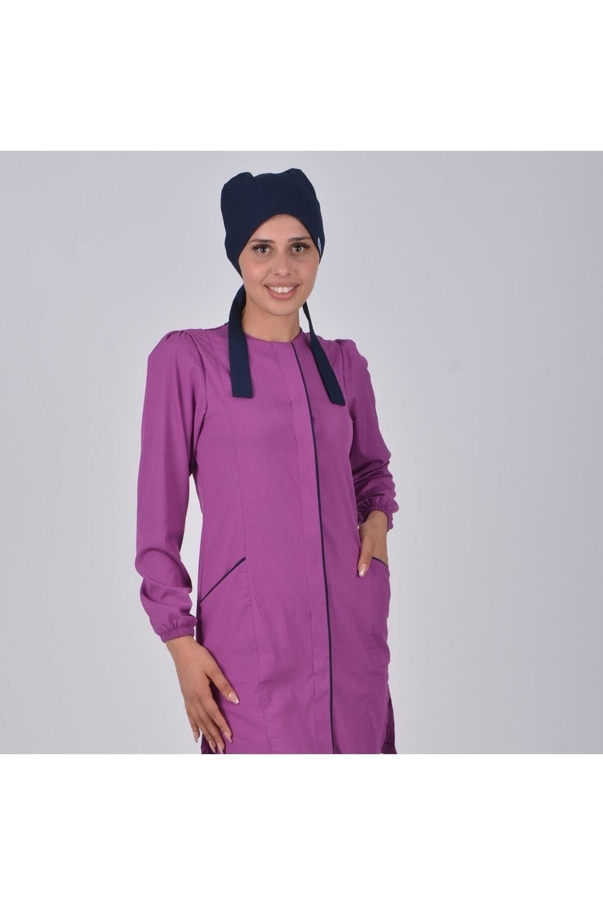Açık Mor Soft Likra Hemşire Doktor Tesettür Alt Üst Takım Üniforma-Nur Medikal Giyim