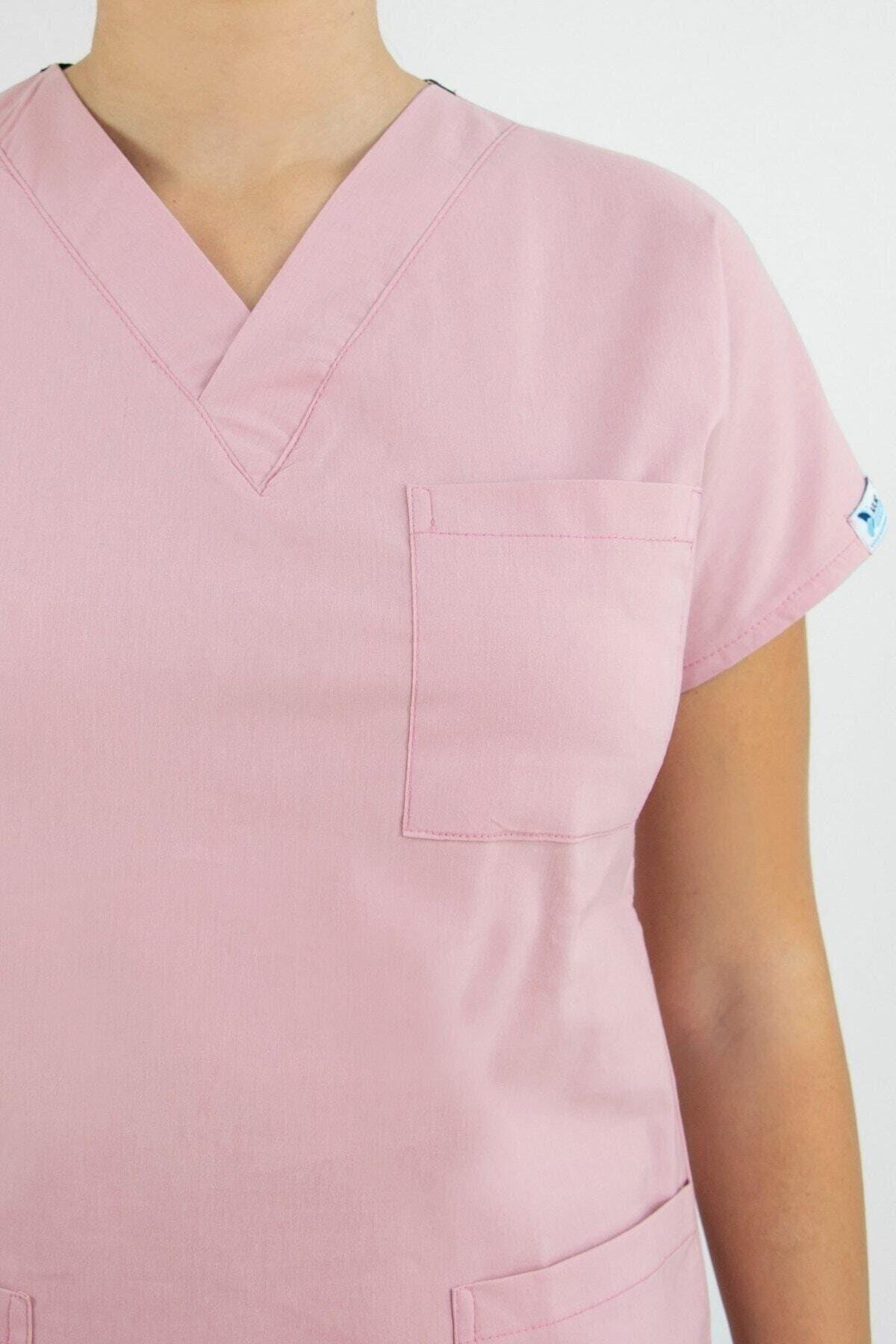 Açık Pudra Likralı Üst Forma-Nur Medikal Giyim