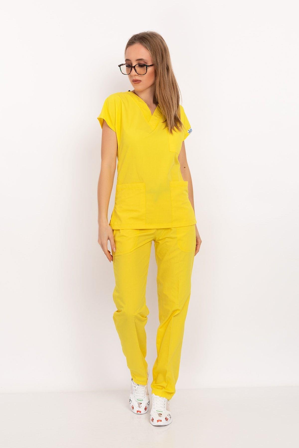 Açık Sarı Terikoton Greys Alt Üst Takım Cerrahi Forma-Nur Medikal Giyim
