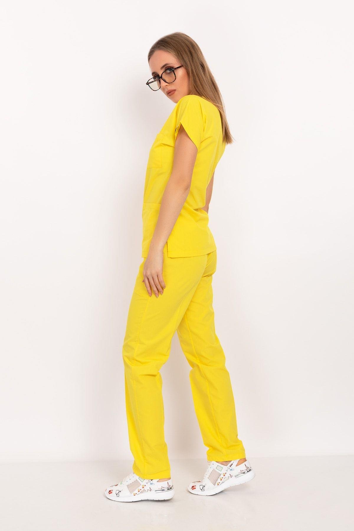 Açık Sarı Terikoton Greys Alt Üst Takım Cerrahi Forma-Nur Medikal Giyim