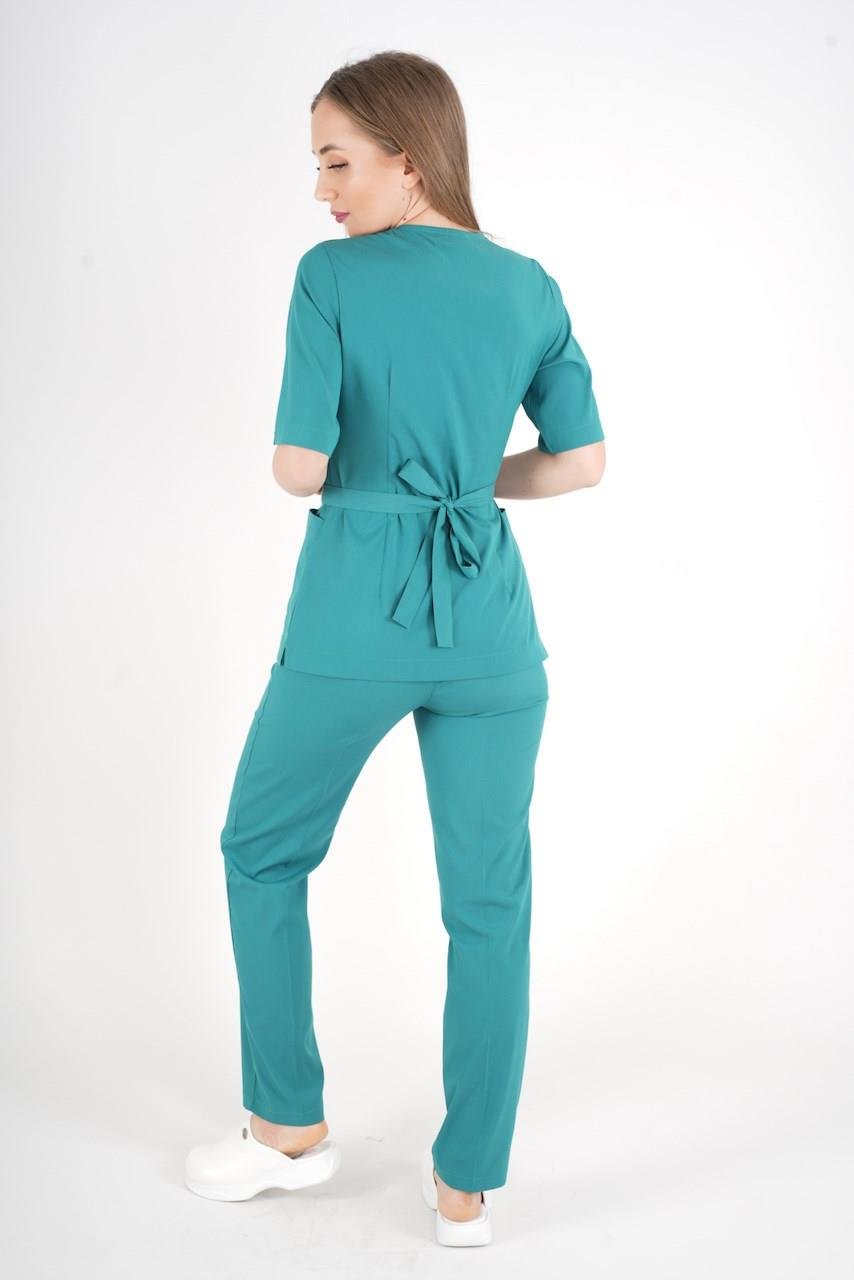 Ameliyat Yeşili Elegant Model Cerrahi Üniforma Belden Bağlamalı Scrubs Takım-Nur Medikal Giyim