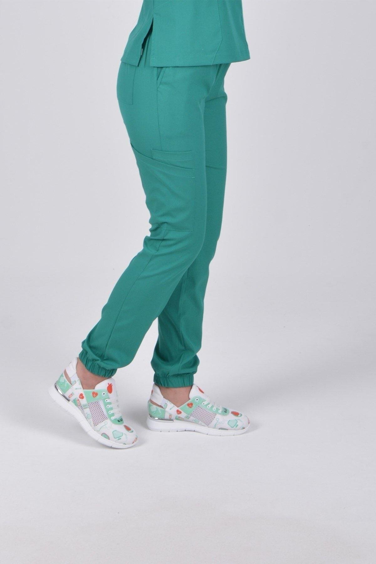 Ameliyat Yeşili Likralı Jogger Pantolon-Nur Medikal Giyim